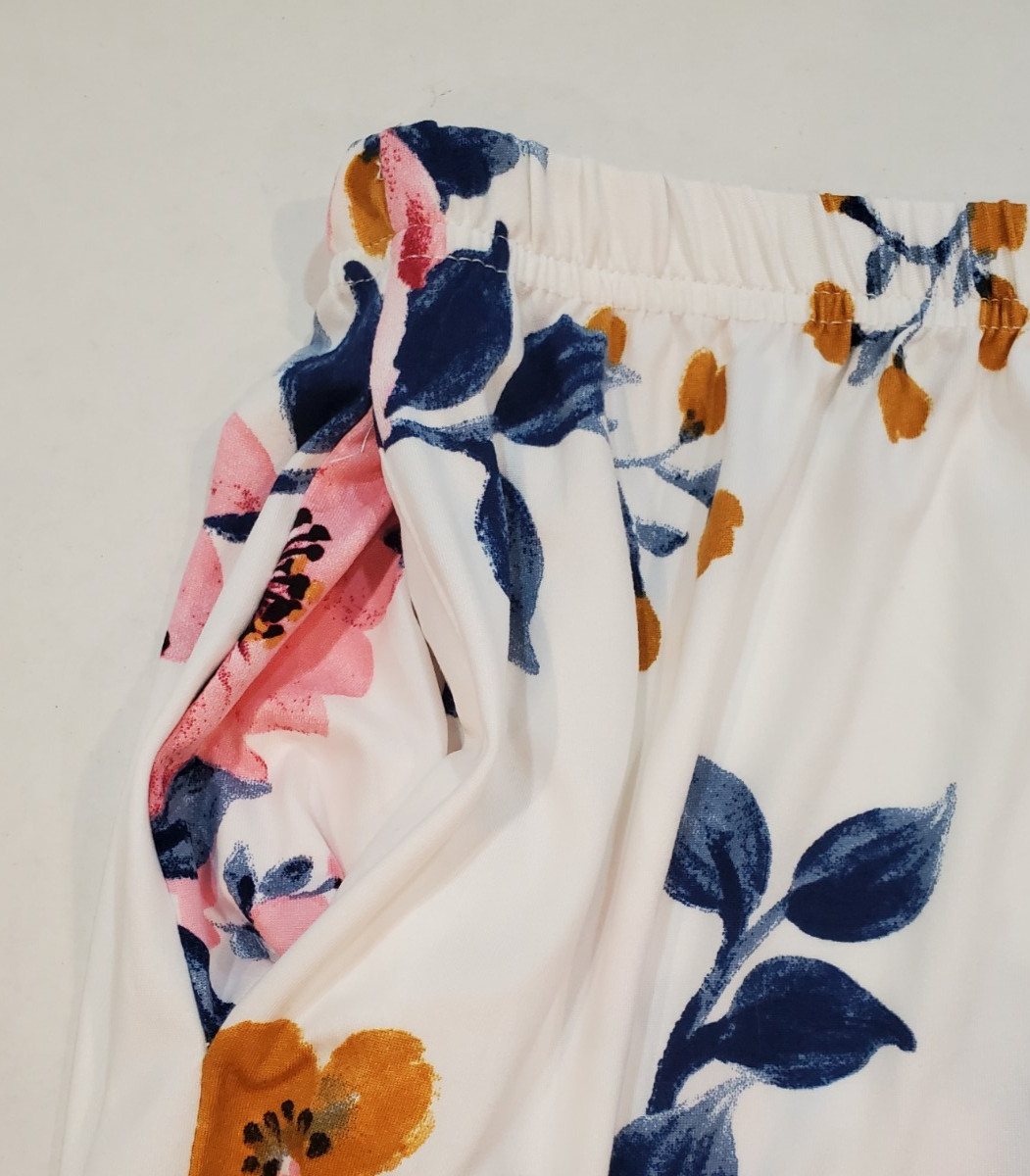 Women’s Top & Pants Set Long Sleeve Pull-On Size 2XL Floral Ivory Pink Blue