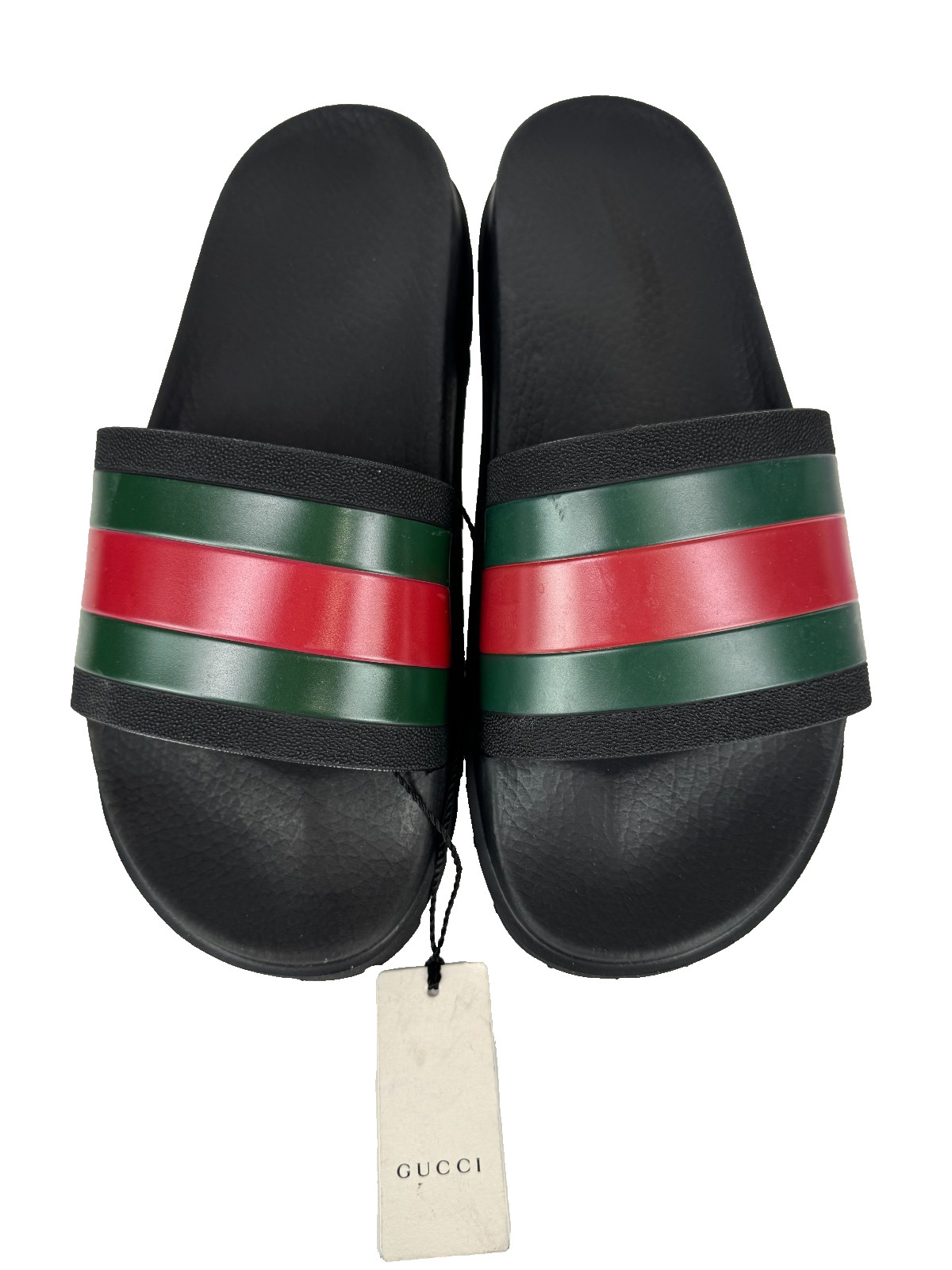 $510 Gucci NIB Auth Black Web Rubber Pool Slides 6.5 US 6 UK 40 EU Sandals Shoes