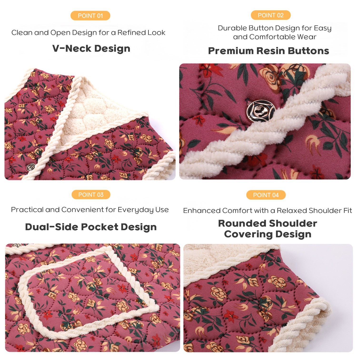 Korean Kimjang Vest, Retro Floral Quilted Design with Warm Fleece Lining