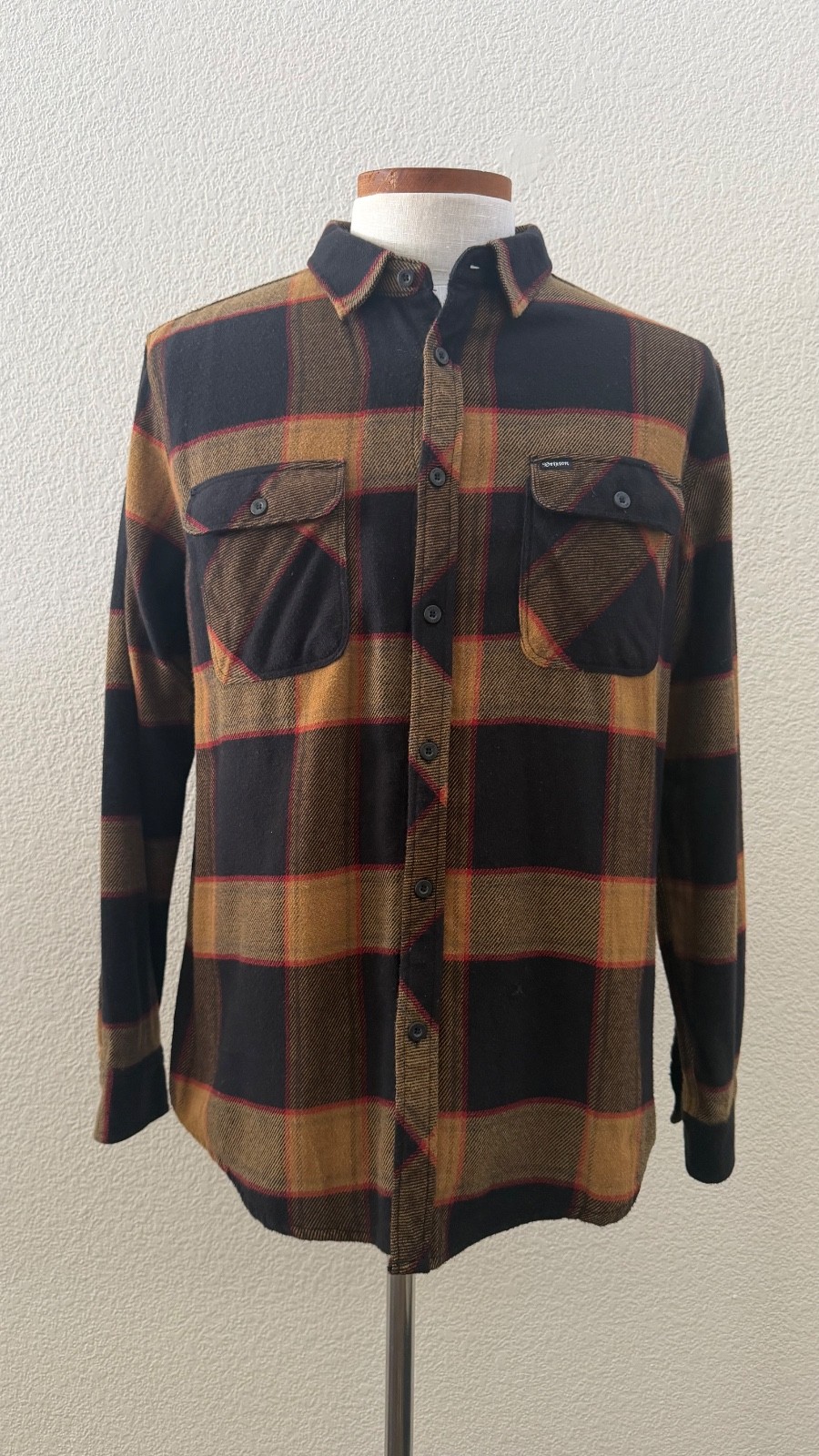 Brixton Flannel Shirt Mens L Black Orange Plaid Long Sleeve Button Front
