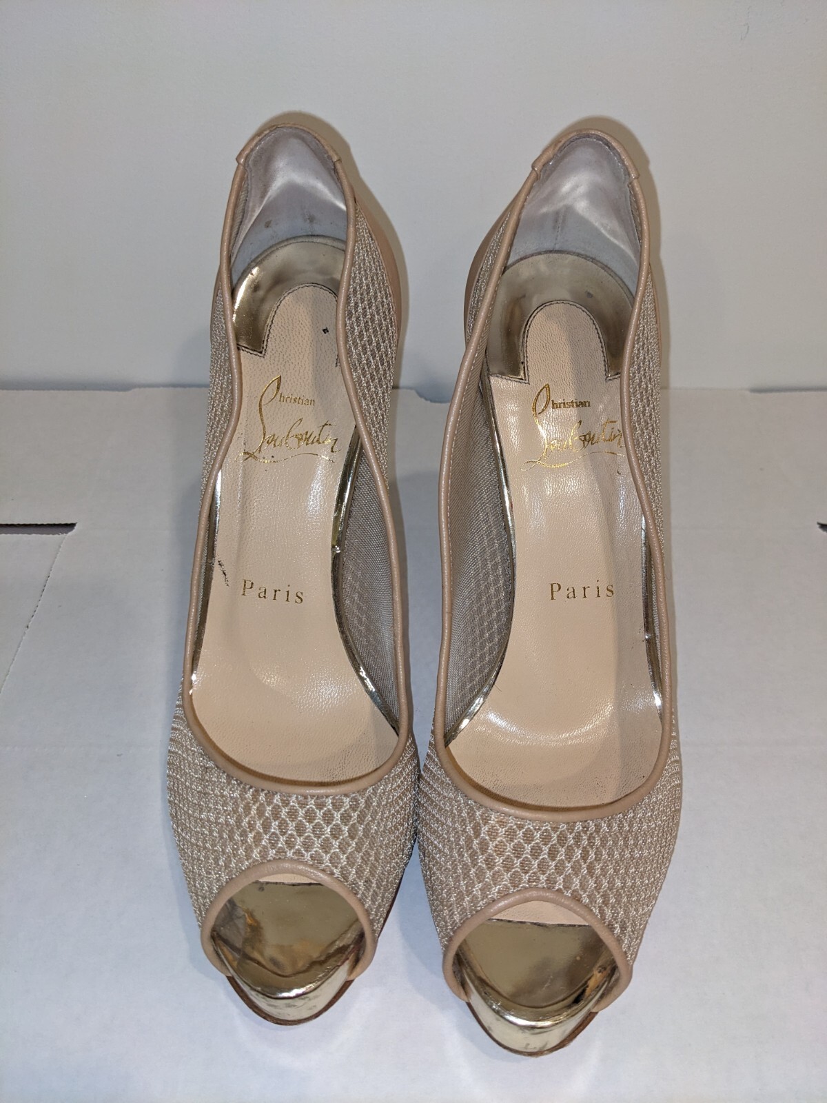 Christian Louboutin 37.5 Nude Very Rete 115mm Red Sole Mesh Fishnet Pumps