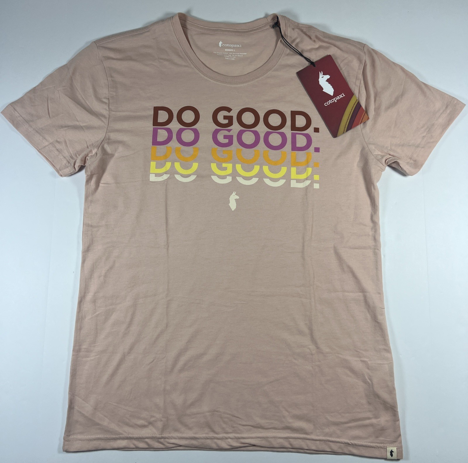 Cotopaxi Pink DO GOOD Shirt Womens Size L Short Sleeve Organic Cotton NWT
