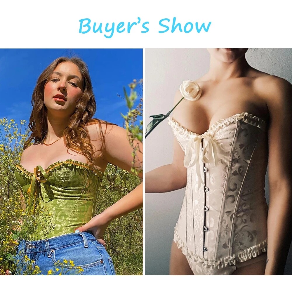 Women Lace Up Sexy Bustier Corset Overbust Burlesque Tops Lingerie Waist Cincher