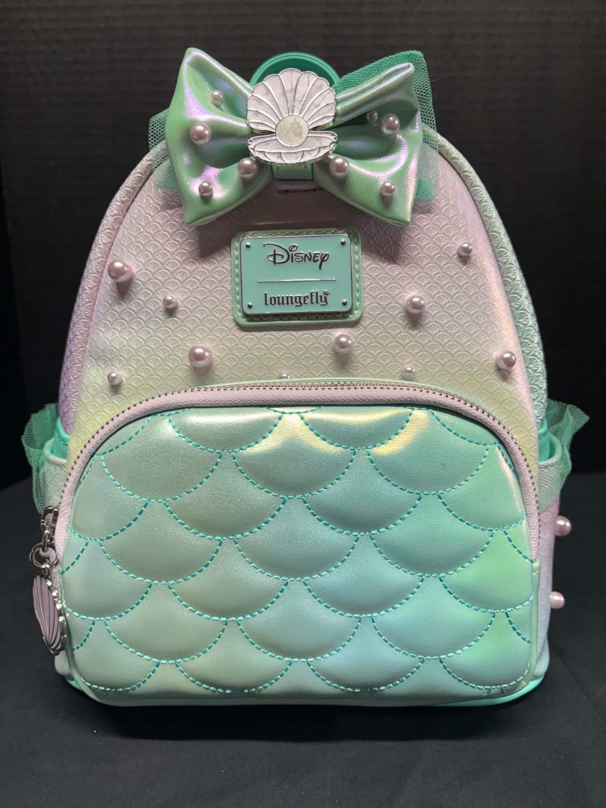 NWT Loungefly Disney Princess Ariel Little Mermaid Ombre Pearl Backpack & Wallet
