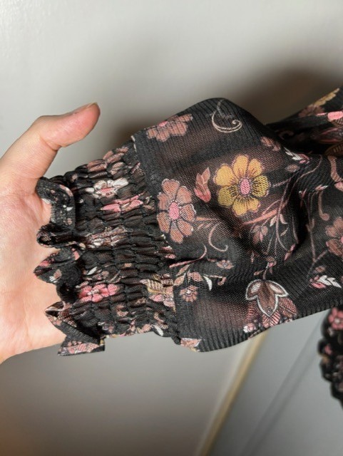 Joe Browns Sheer Floral Blouse Top Size 24 Black Long Sleeve Elastic Hem