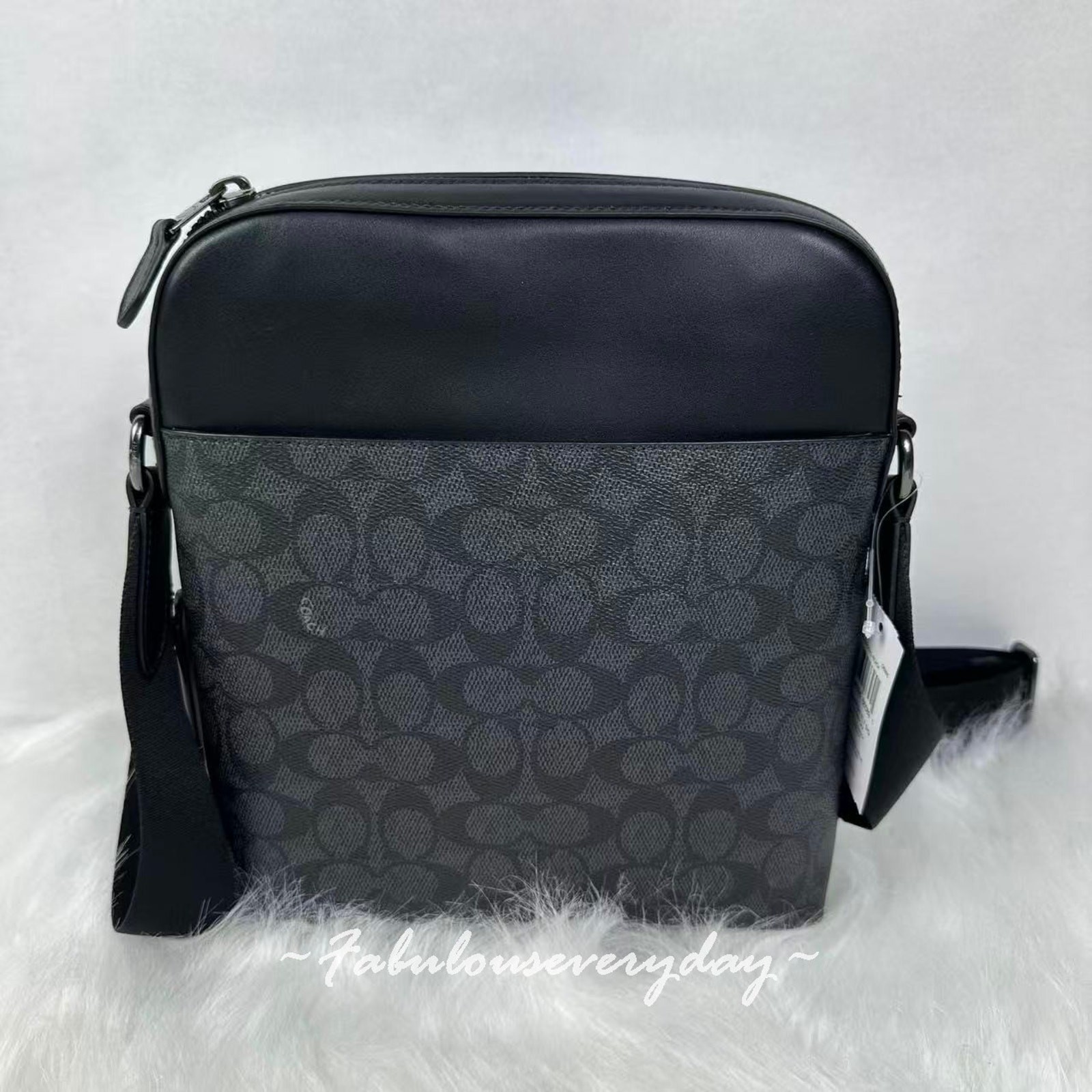 Coach Men’s Houston Flight Bag In Signature Canvas/Charcoal/Black CZ398 NWT