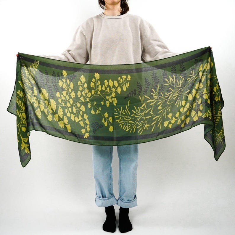 Magnificent Ferns Scarf – Book Inspired – Soft Cotton Blend | Green and Gold Acc