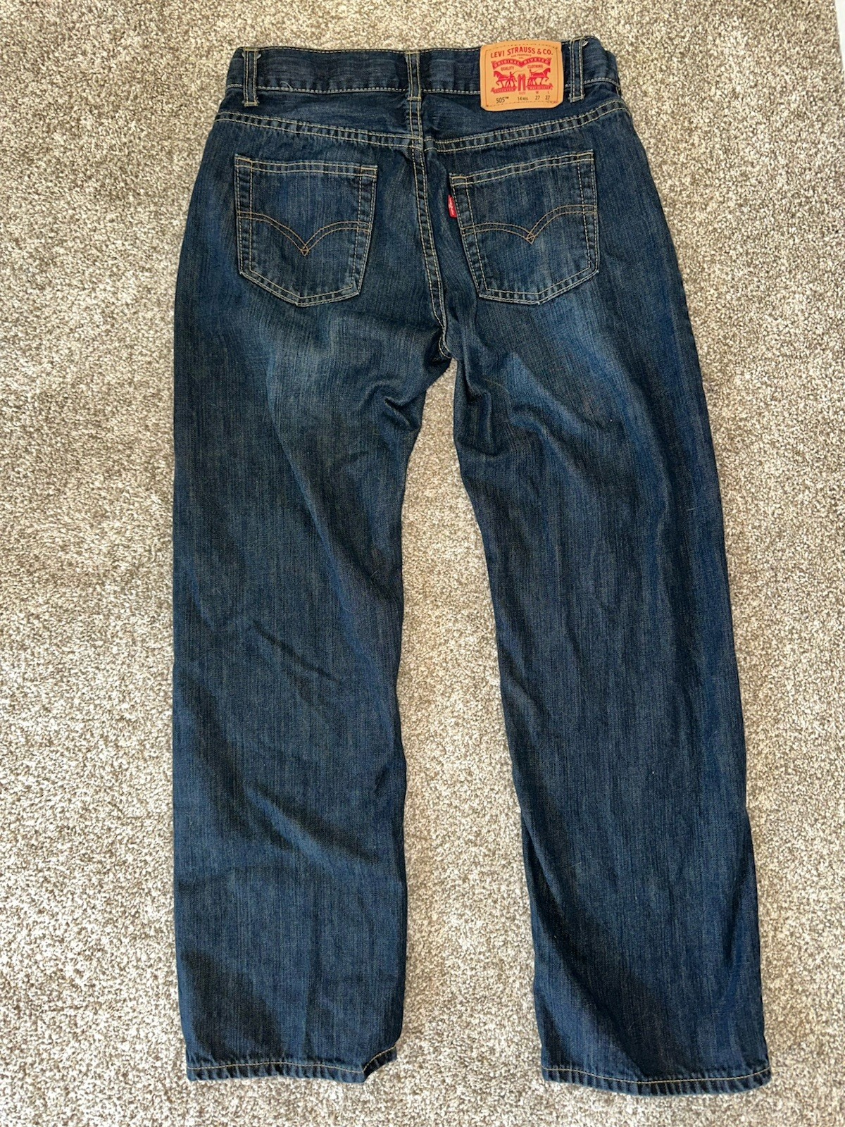 Vintage Levis 505 Jeans 27×27 Dark Wash Straight Brown Womens Boys Red Tab Denim