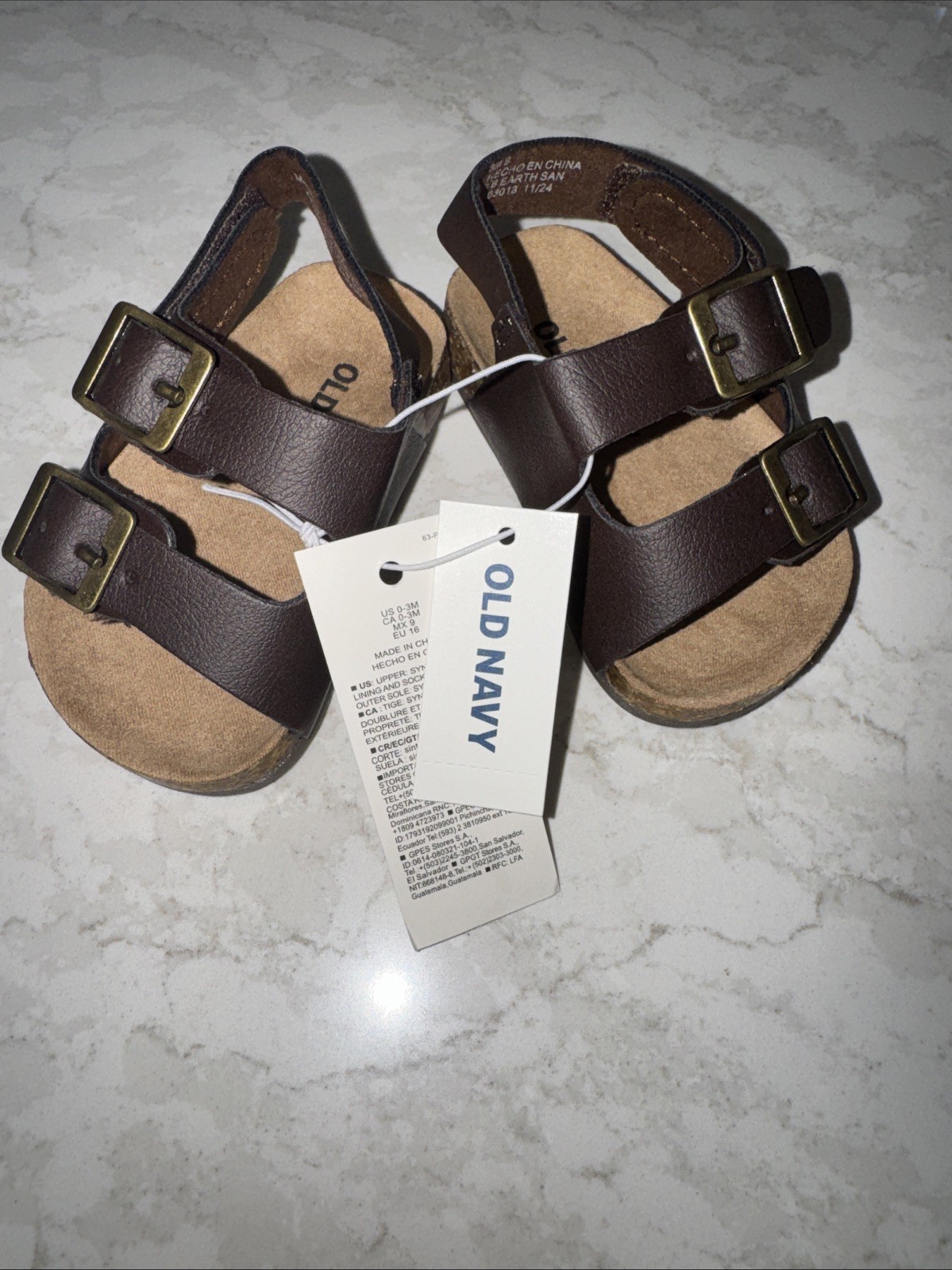 Old Navy Double Buckle Sandals Brown Faux Leather 0-3 Mth Unisex Gender Neutral