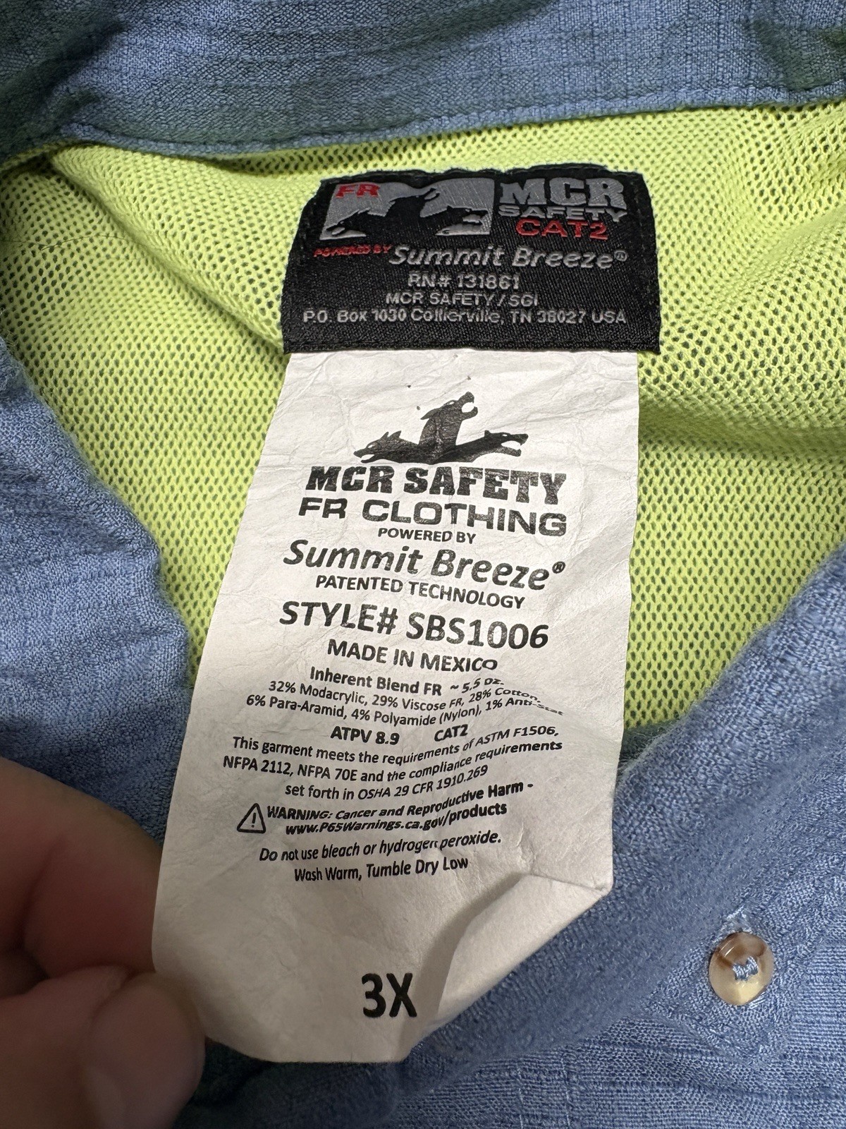 MCR FR Safety Shirt Mens 3X Summit Breeze Vented Long Sleeve Button Down Cat