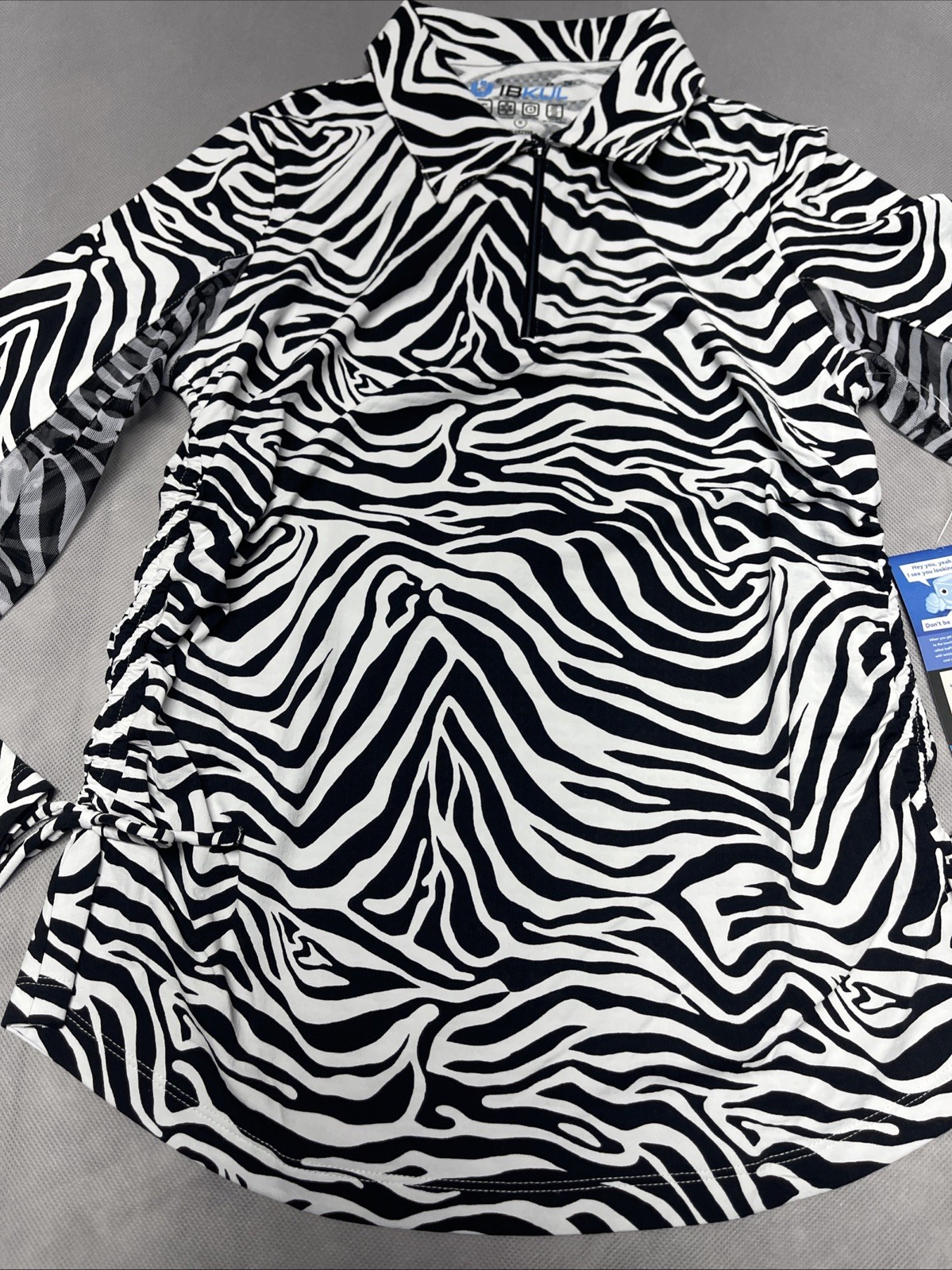 IBKUL Black & White Cecilia Zebra Print Long Sleeve Small Drawstring UPF 50+