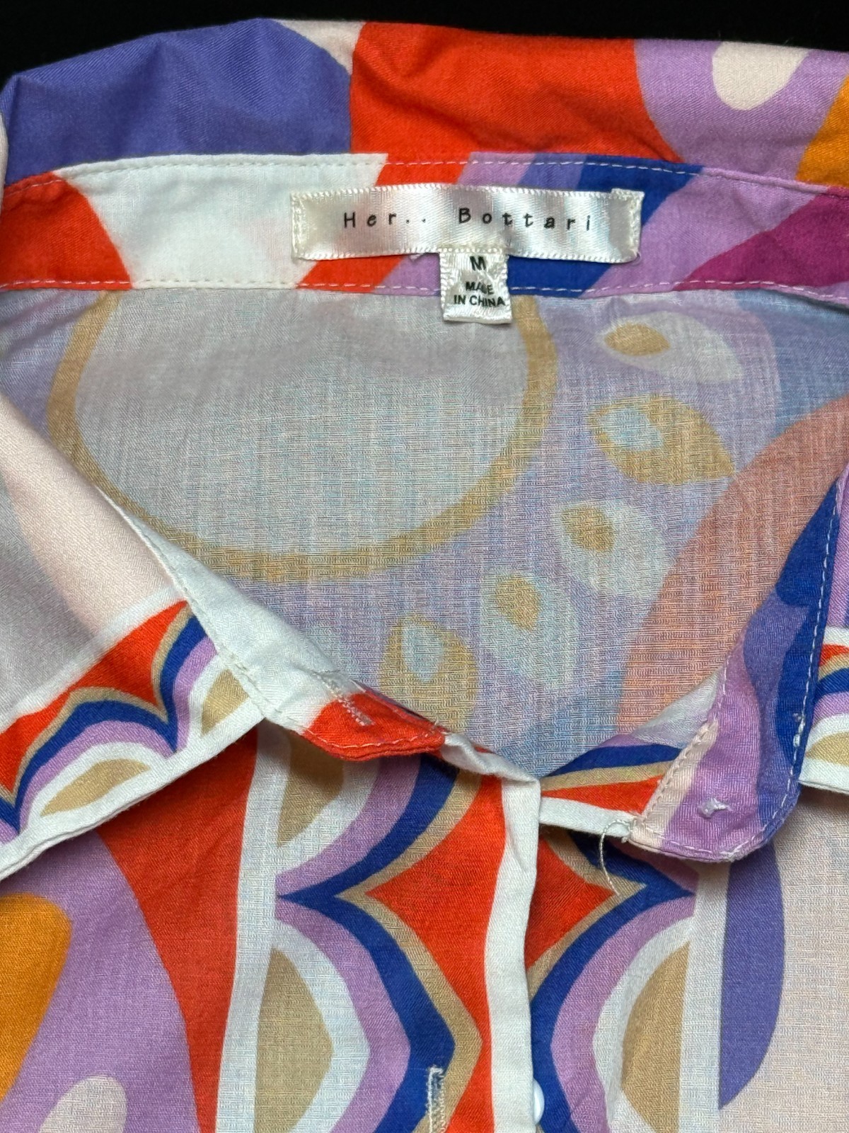 Her.. Bottari Psychedelic Retro Printed Button Down Blouse Shirt M