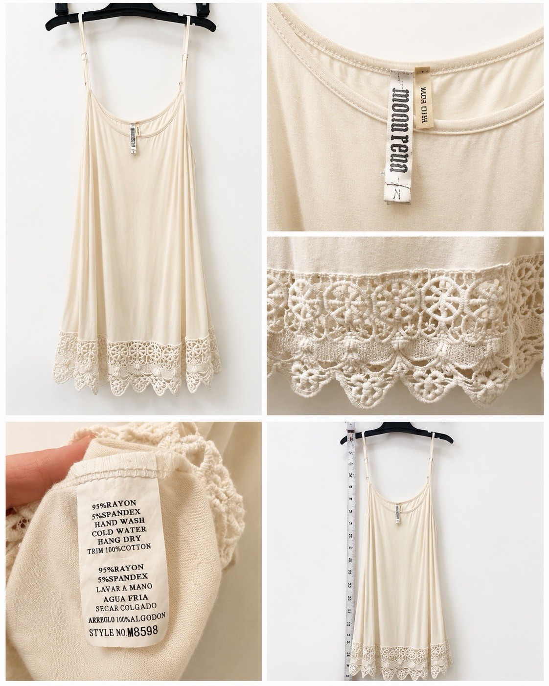 Mono Rena Ivory Lace Hem Tunic Tank Top Medium Boho Adjustable Straps L