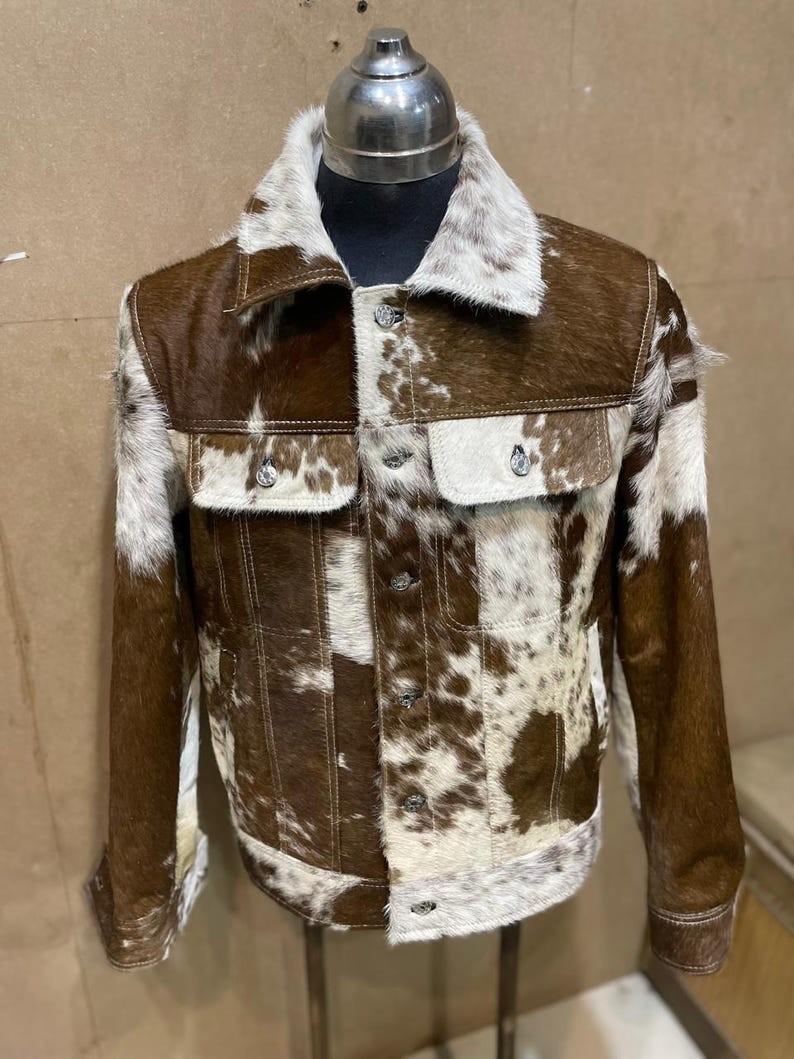 Men’s Genuine Cowhide Hair-On Leather Jacket -Natural Cow Skin Pattern Coat Gift