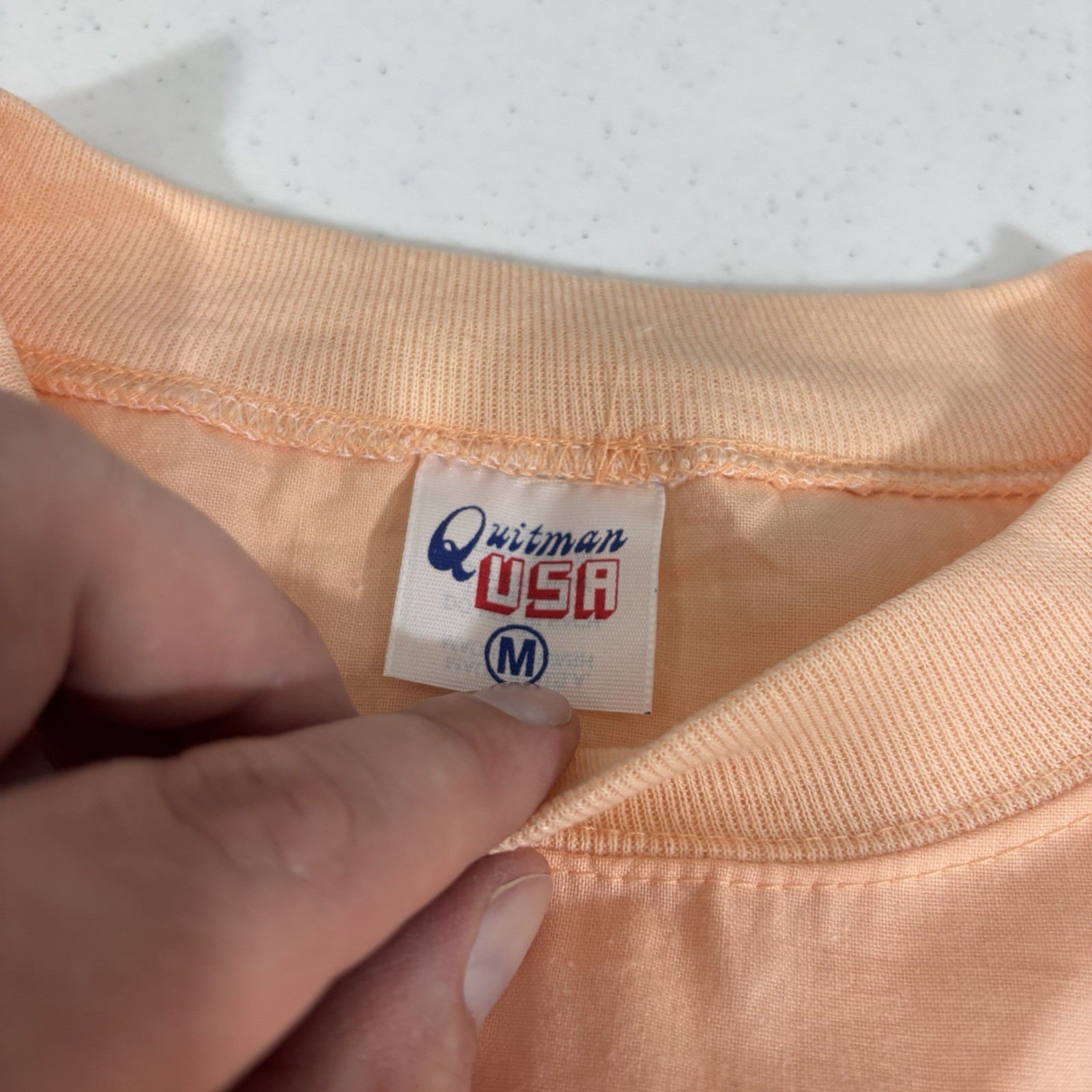 Vintage Quitman USA Peach Batwing Dolman Sleeve Sweatshirt L Made in USA 80s 90s