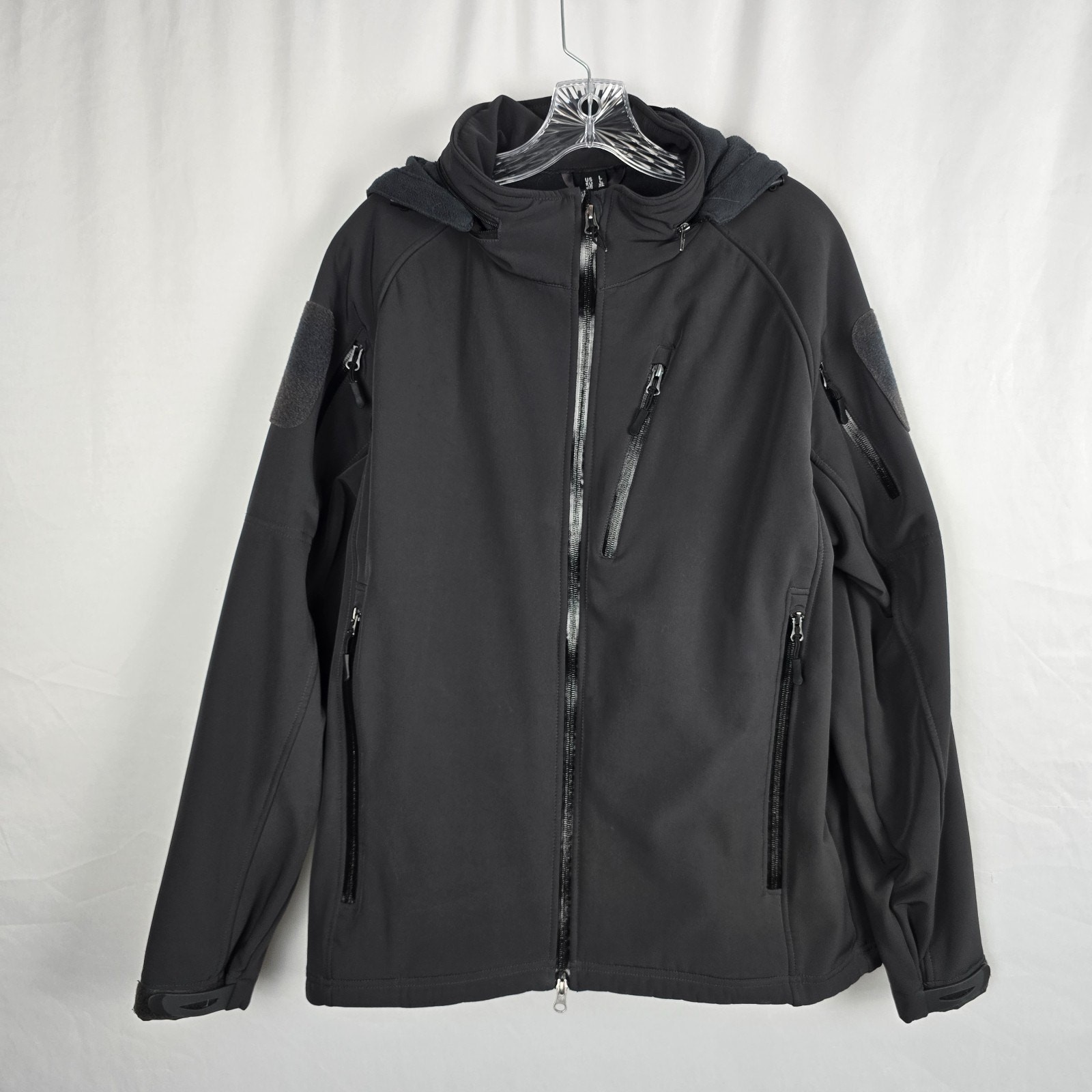 Tacvasen Soft Shell Military Jacket Men’s Large Black Full Zip Up Hooded Pockets