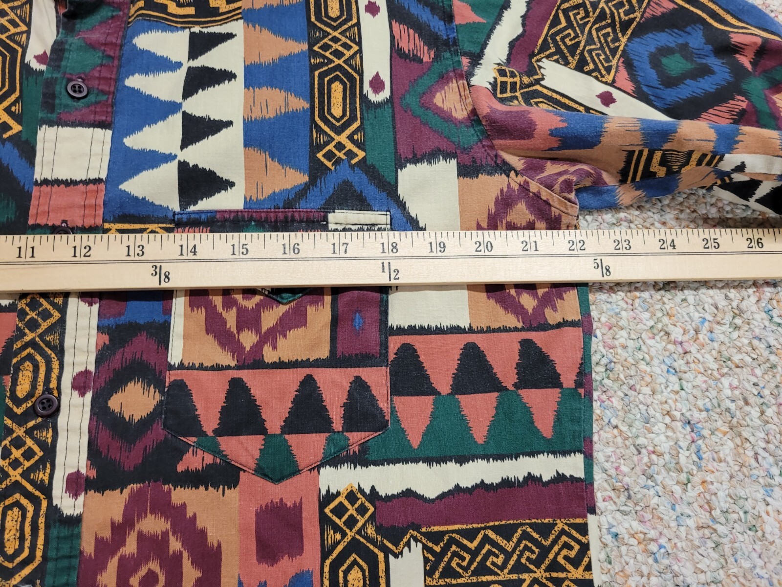 Plainsman Aztec Western Shirt Men Large Multicolor Tribal Geometric Short Sleeve