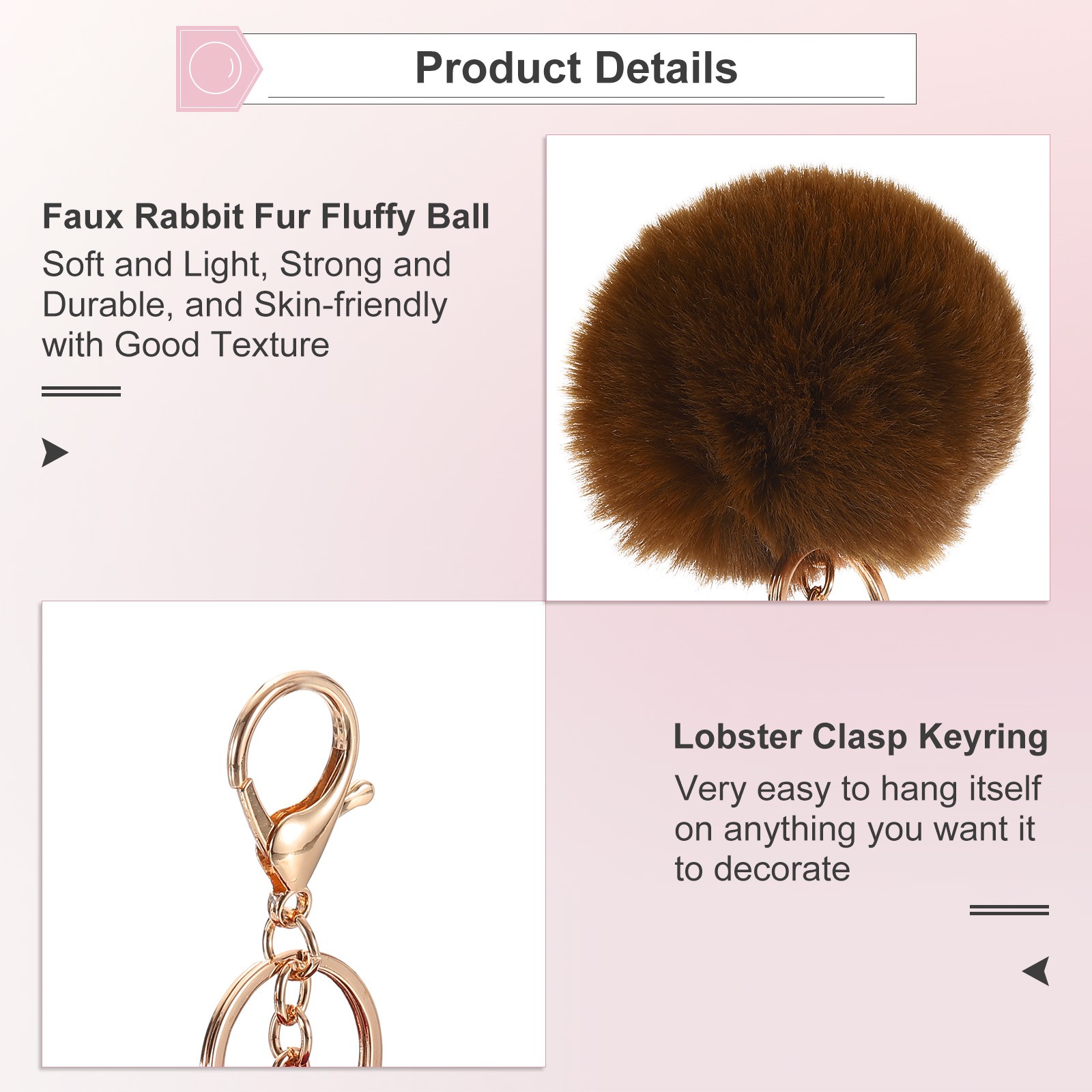 8cm Pom Pom Keychain Faux Rabbit Fur Puff Ball for Women Purse Coffee
