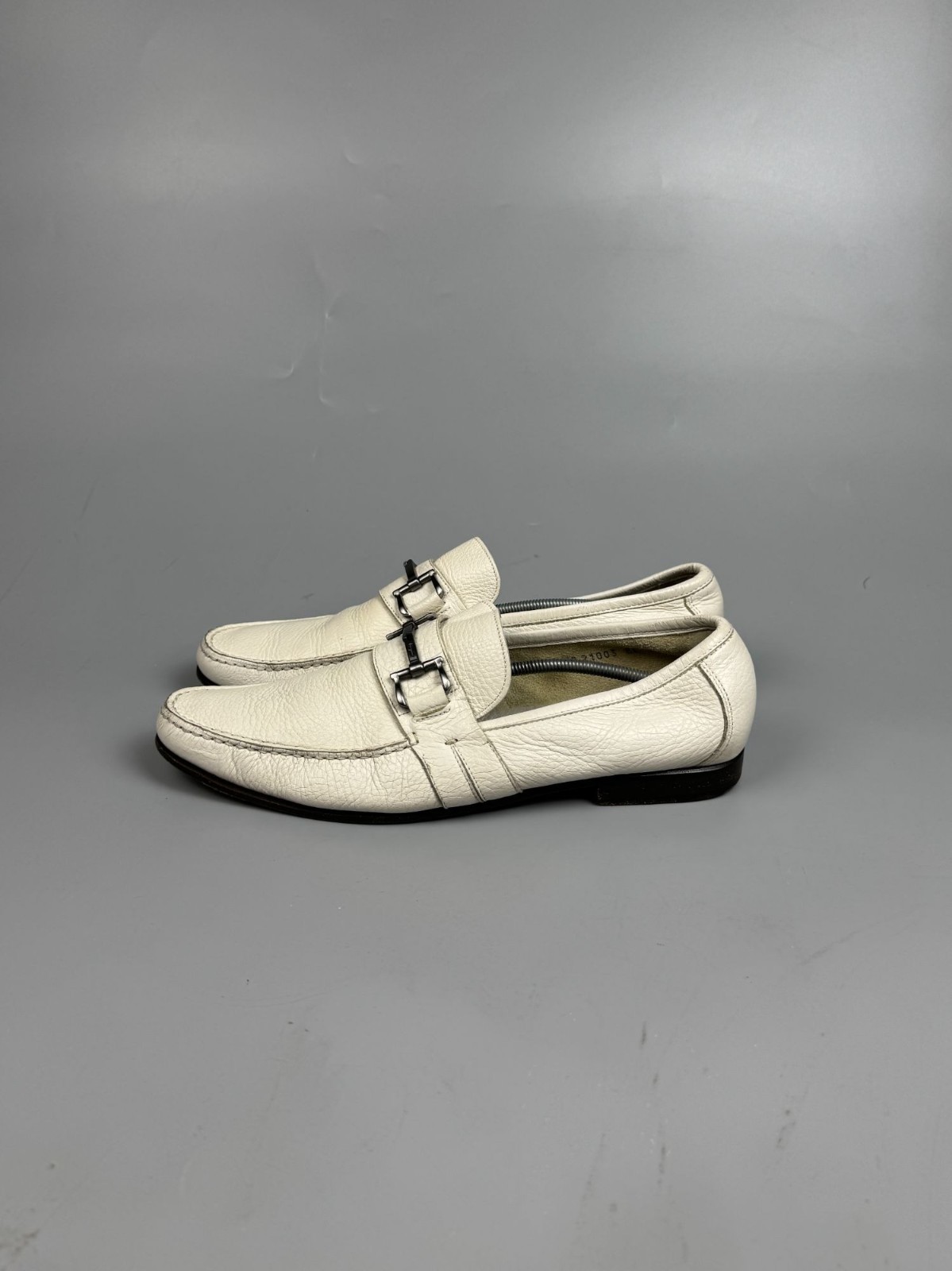 Men’s Salvatore Ferragamo White Leather Loafers Size US 10 EE