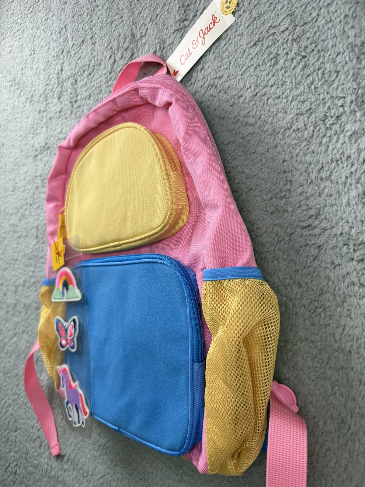 Cat & Jack Backpack Kids Rainbow Unicorn Butterfly Patches School Bookbag New