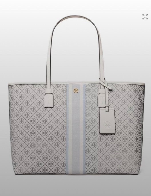 Tory Burch T Monogram Coated Canvas Zip Tote Ivory Laptop Work Bag NWOT