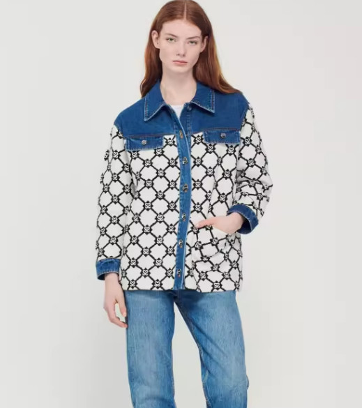 Sandro Cowboy splice Jacquard pattern letter cell knit cardigan Coats Jackets