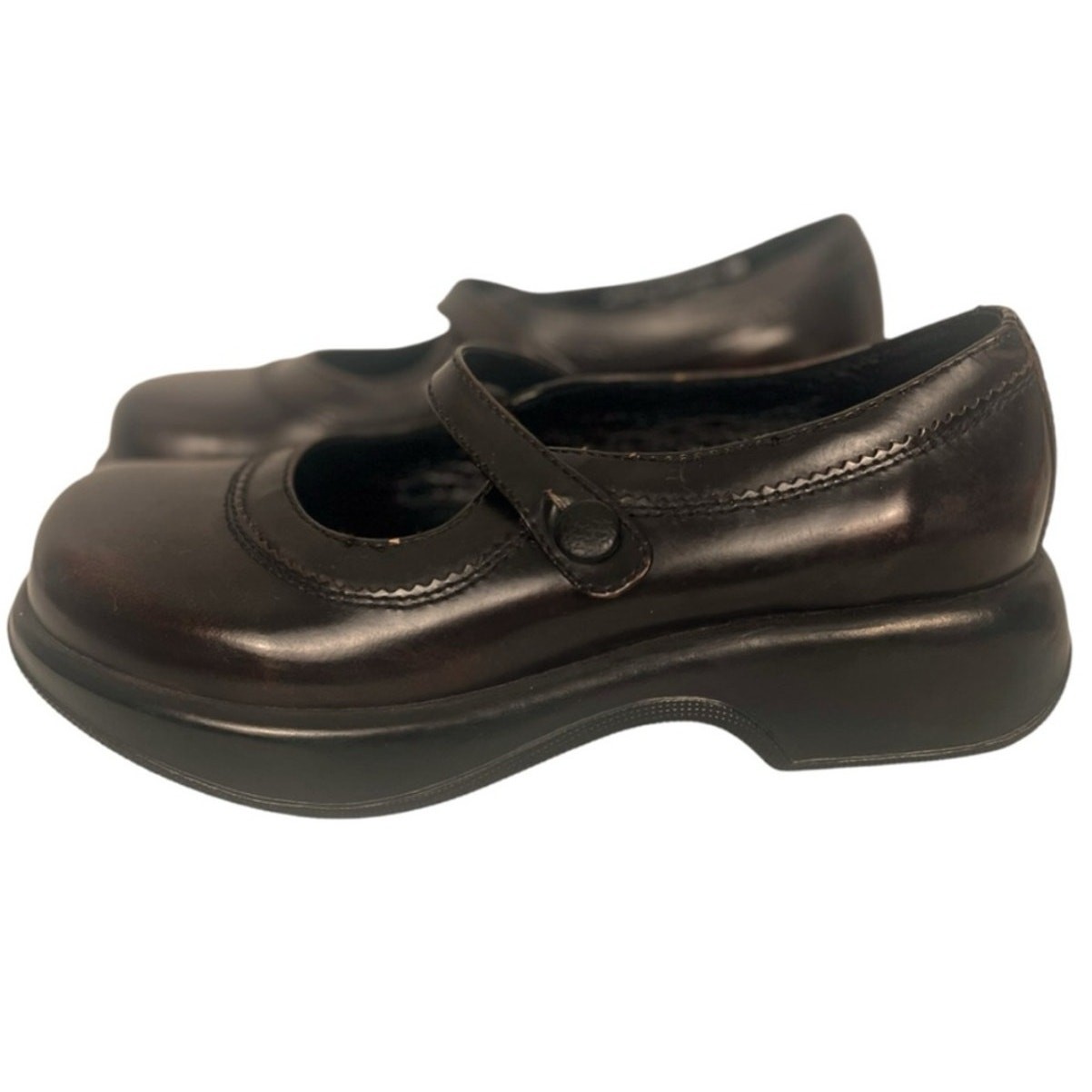 Dansko Mary Jane Leather Dark Brown Clog Size 39/8.5 Comfort Schoolgirl Retro