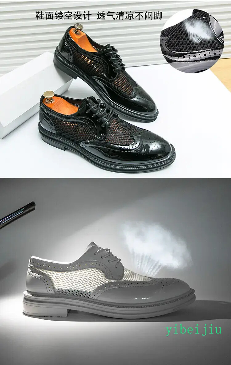 Men’s Mesh Fishnet Wing Tip Carved Dress Formal Wedding Shoes Leather Summer Man