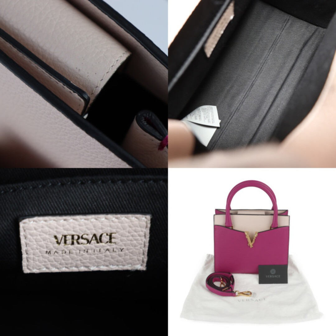 Versace VIRTUS 2WAY Shoulder Handbag 1005960 Leather Magenta W:9.1 × H:7.9 in.