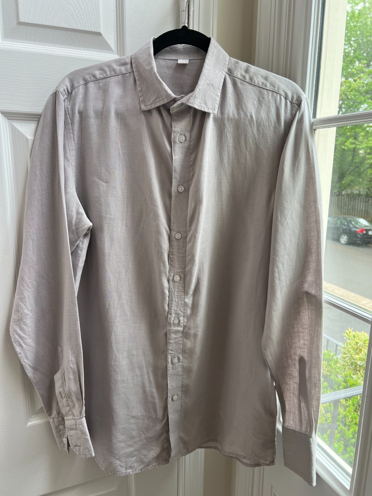 Custom Tailored Gray Linen Button Up Shirt Long Sleeve Botswana 23×32