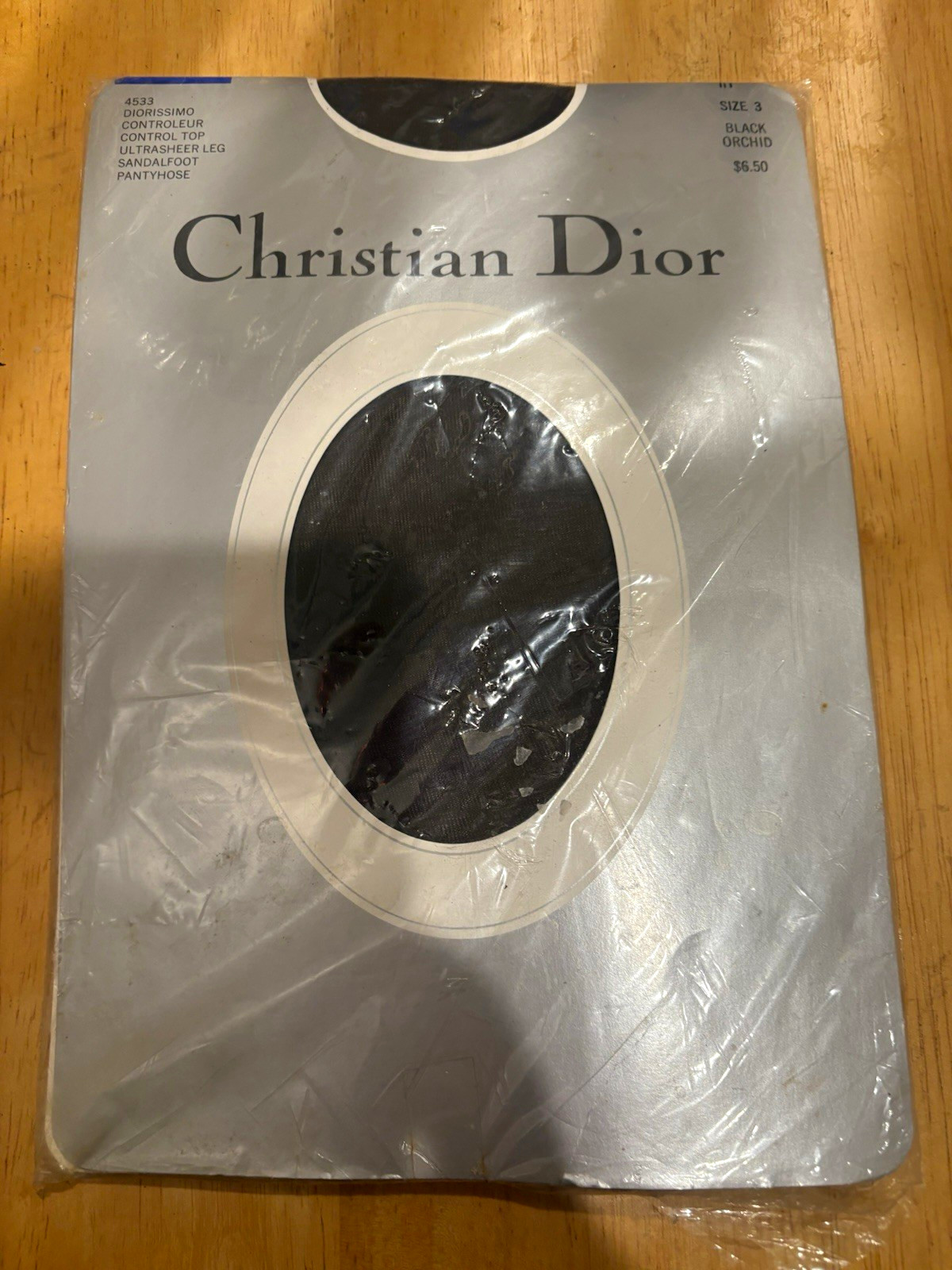 Vintage Christian Dior Control Top Ultrasheer Sandalfoot Pantyhose Size 3 Black