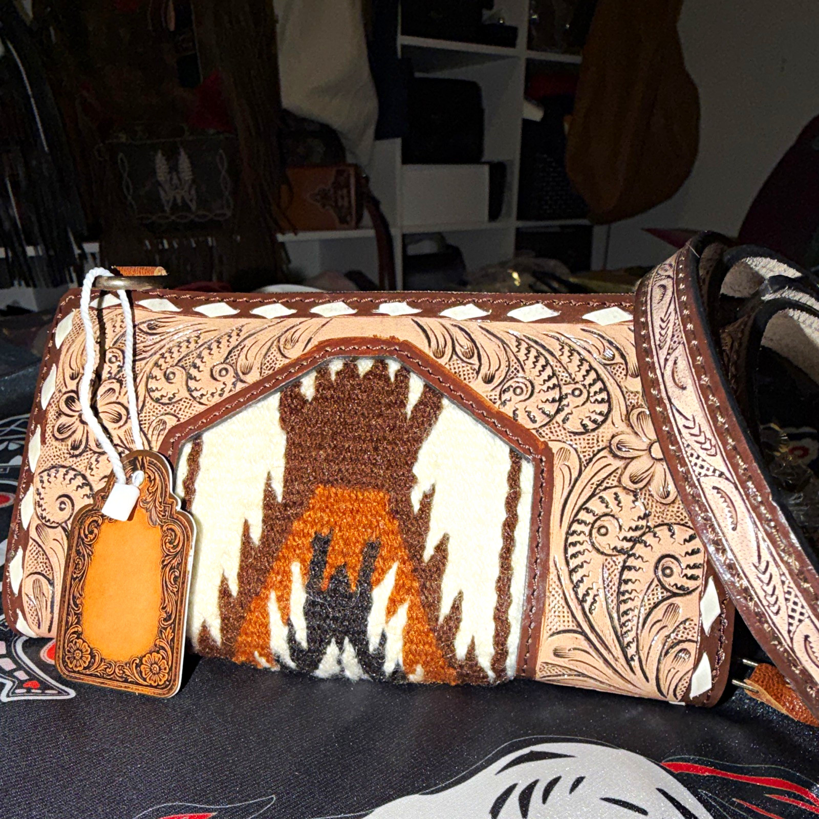 Brown Geometric Zip Wallet for Women w/ Zipper Accents in Beige Orange Black