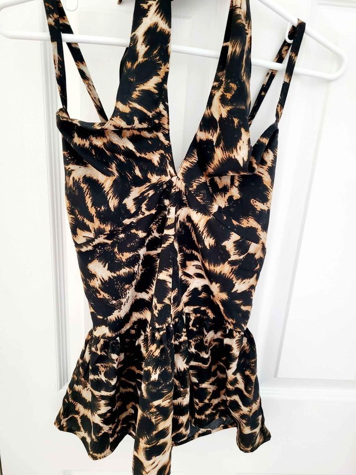 NWT Walter Baker Animal Print Halter Top Blouse Brown Leopard Sleeveless S