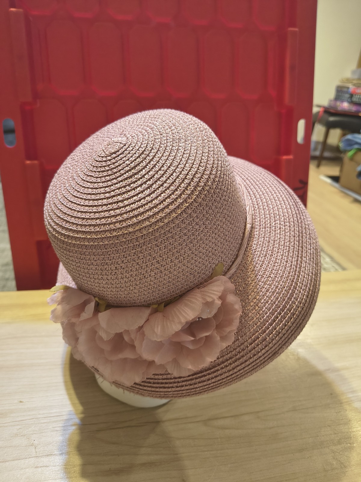 Women’s Hat Pink With Floral Embellishments See Pictures