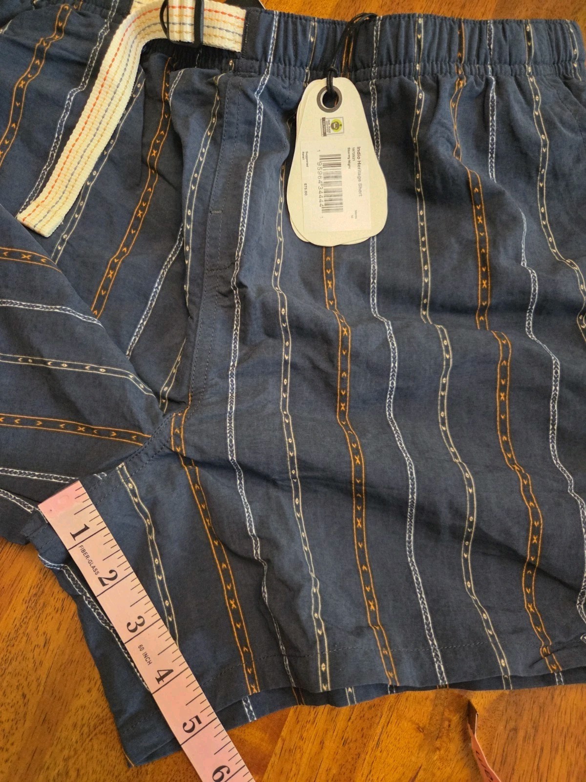 Prana Indio Heritage Shorts Mens Medium Stormy Night Striped 5 Inch Inseam NEW