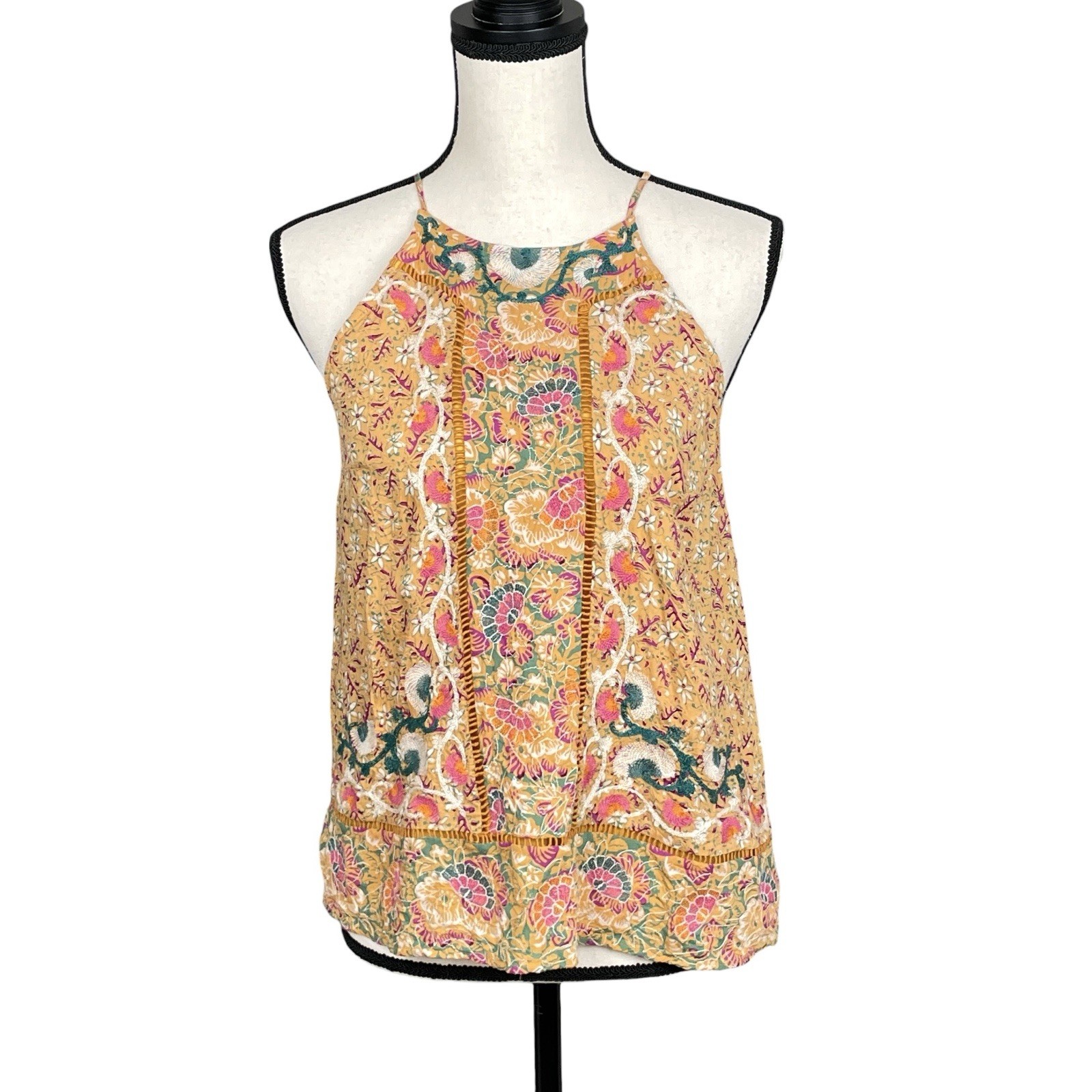 Anthropologie Akemi Kin Paisley Embroidered Halter Top Womens 4 Boho Festival