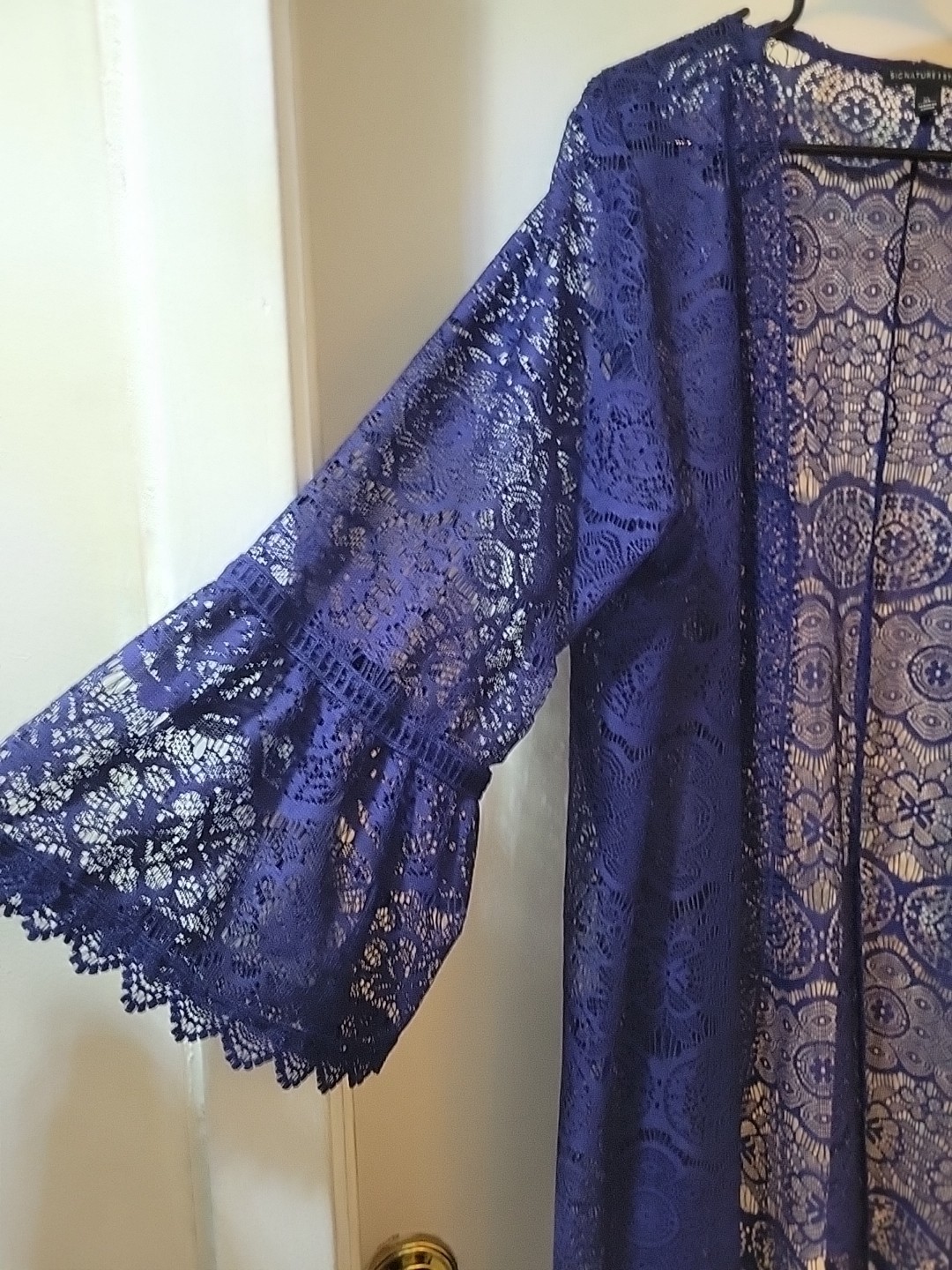 womans Shawl Beautiful Blue Long Length 3 Qtr Sleeves Cover Up