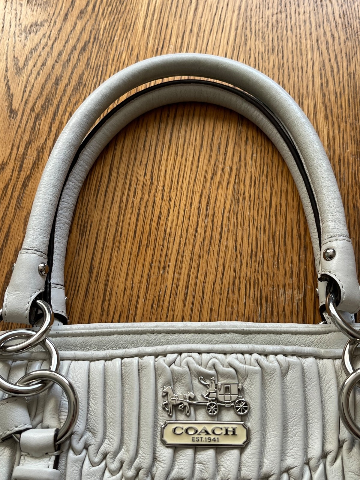 Coach Madison Gathered Leather Sophia Satchel Bag Ivory Bone 16362 Gently Used