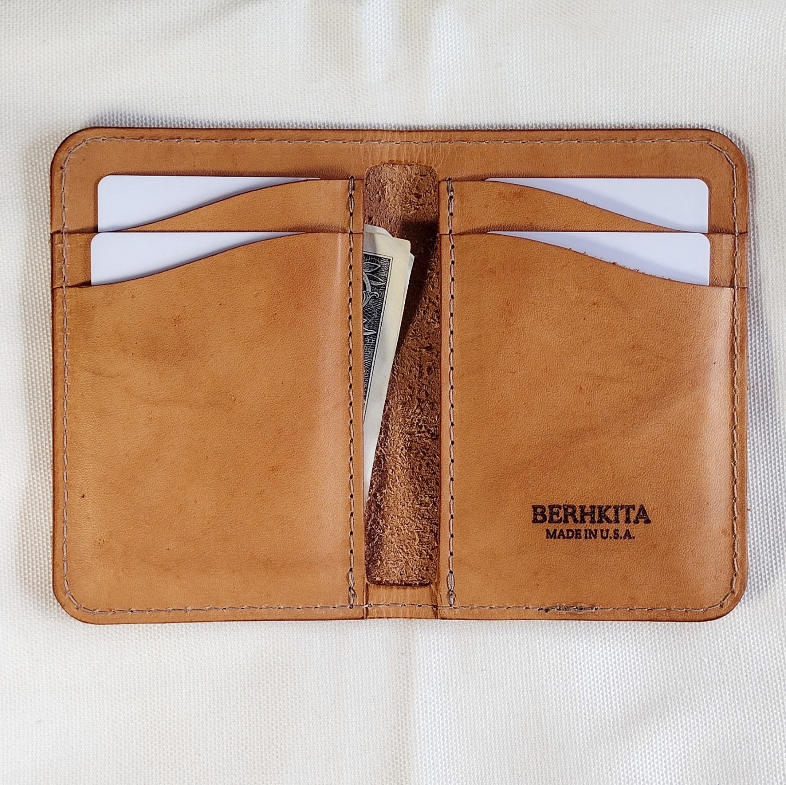 handmade 100% real leather wallet aged natural veg tan vertical bifold
