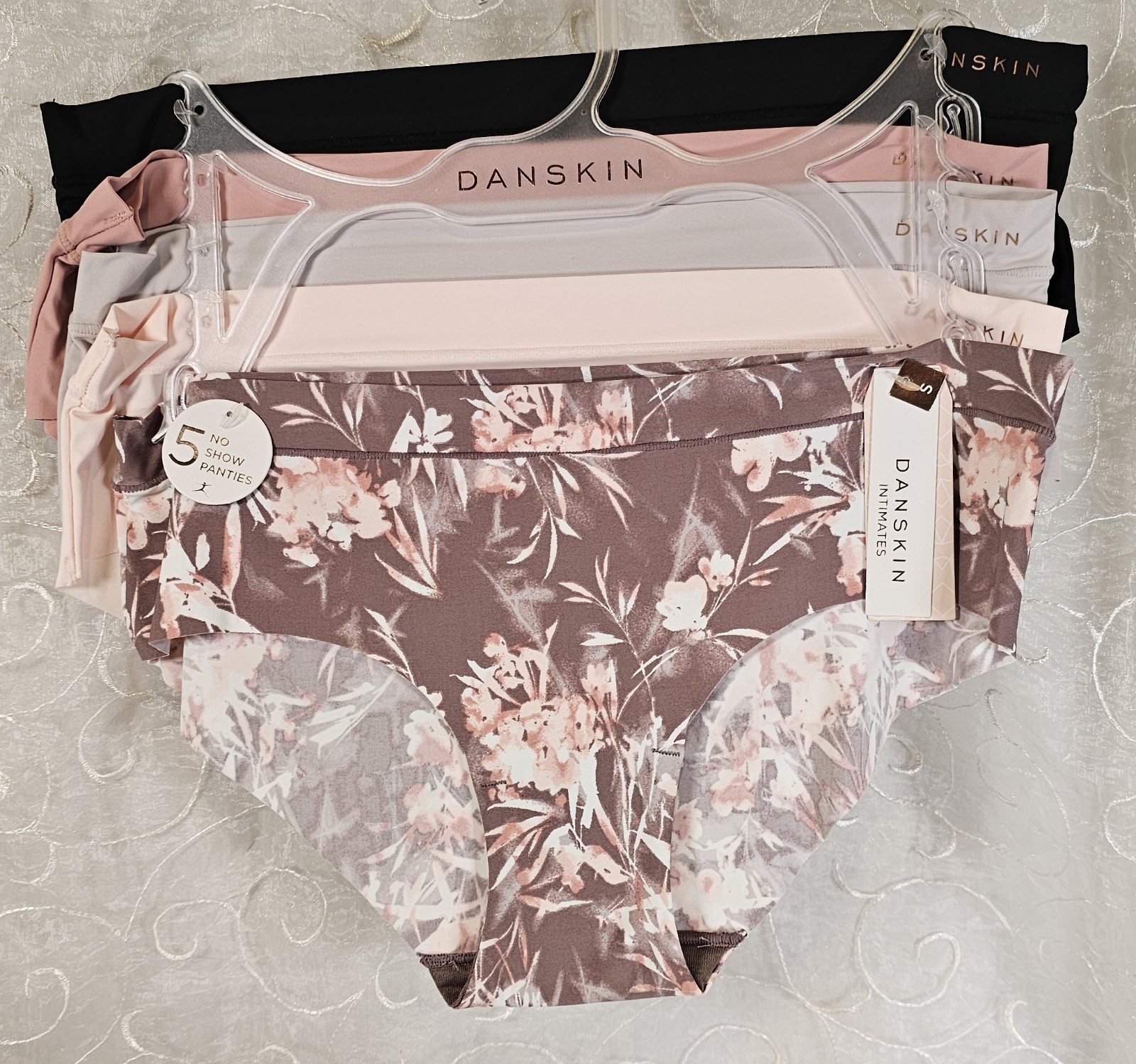 Danskin 5 No Show Panties S Laser Cut Floral, Solid, Black, Pink More SHIPS FREE