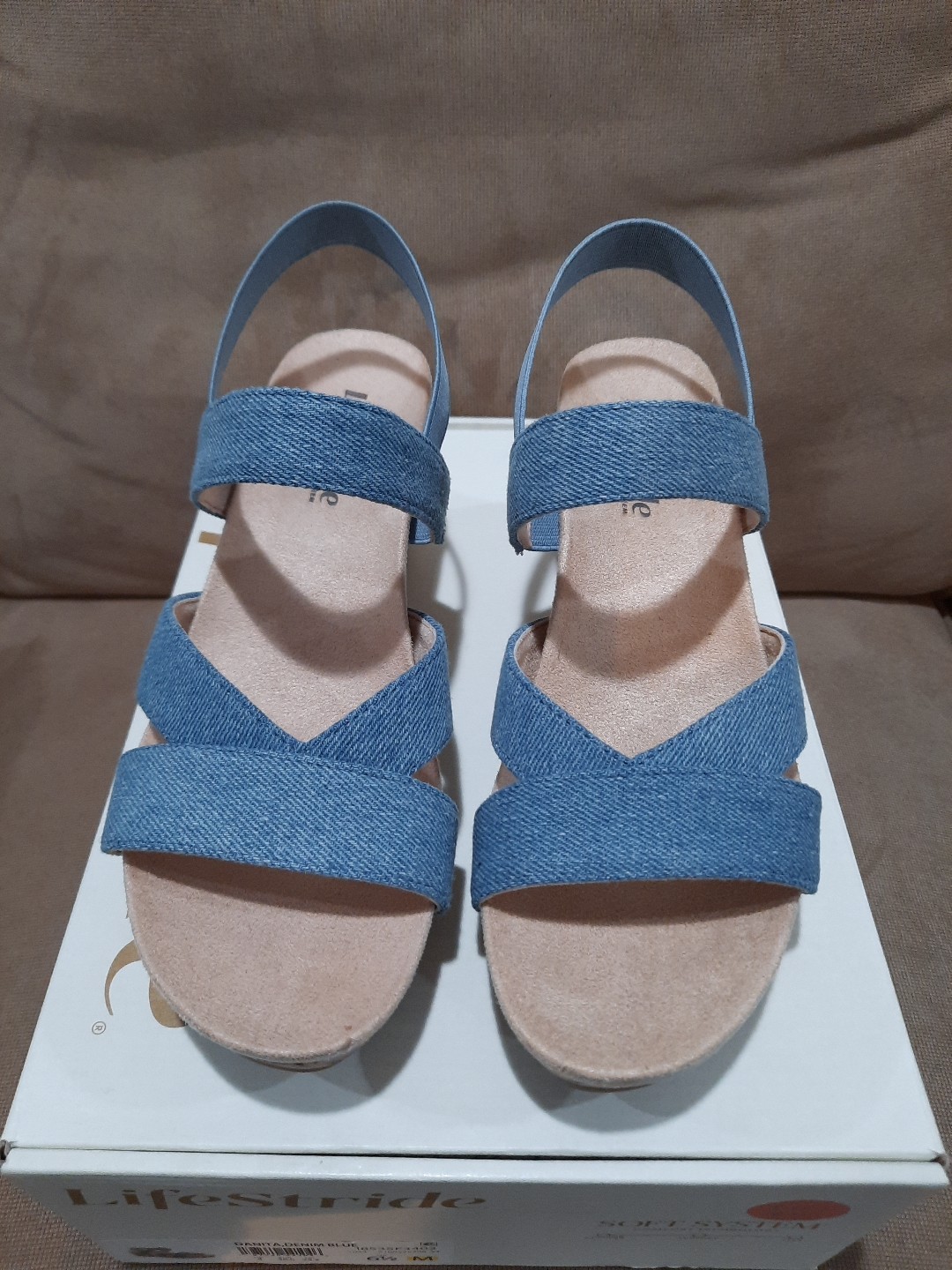 NEW Life Stride Delta Blue Denim Strappy Wedge Sandal Sz. 6.5 Comfort Technology
