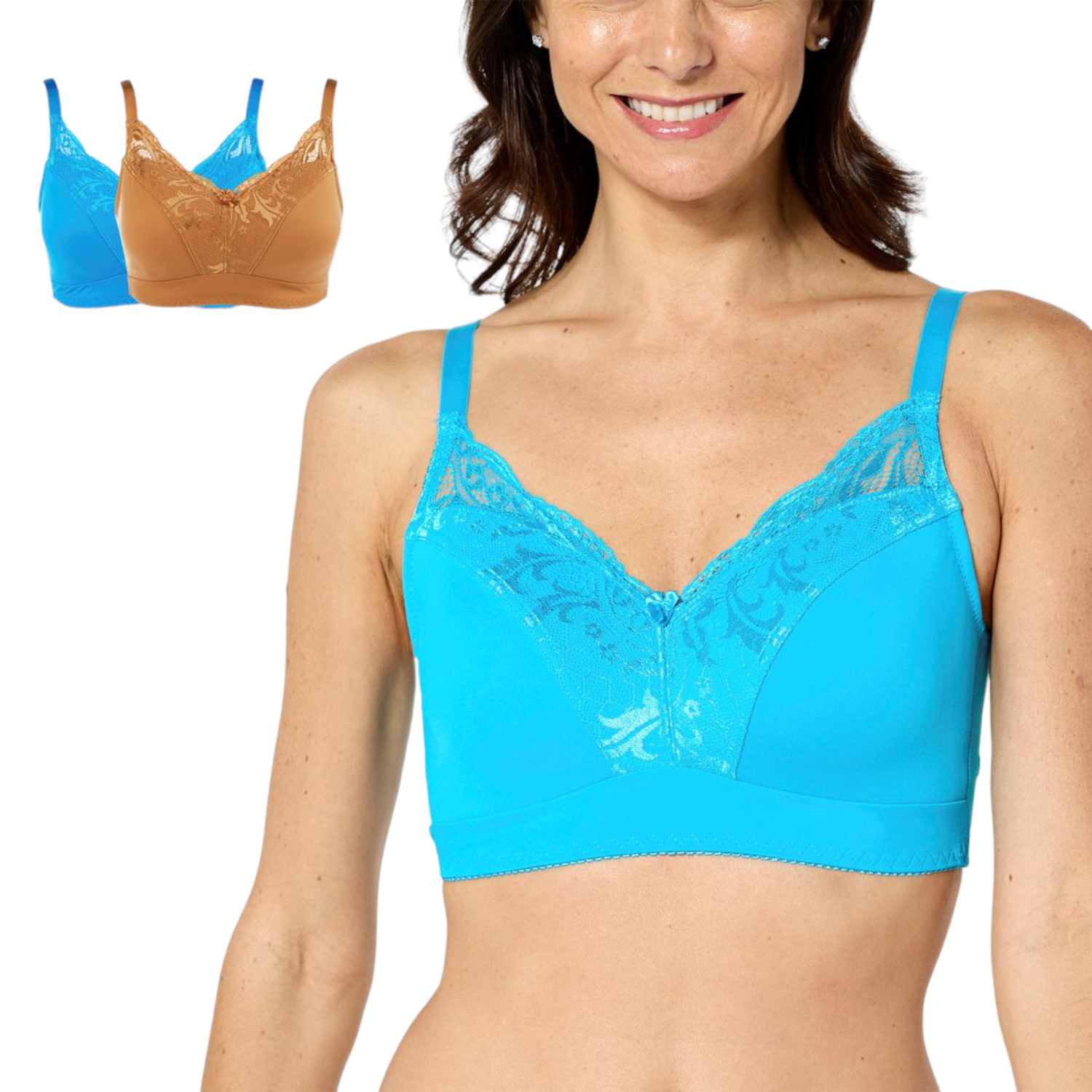 Rhonda Shear 2-pack “Curve Envy” Bra w/ Removable Pads Aqua/Suntan