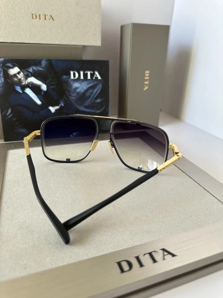 DITA Mach Five DRX2087 Matte Black Gold Sunglasses Grey Gradient Lens Unisex