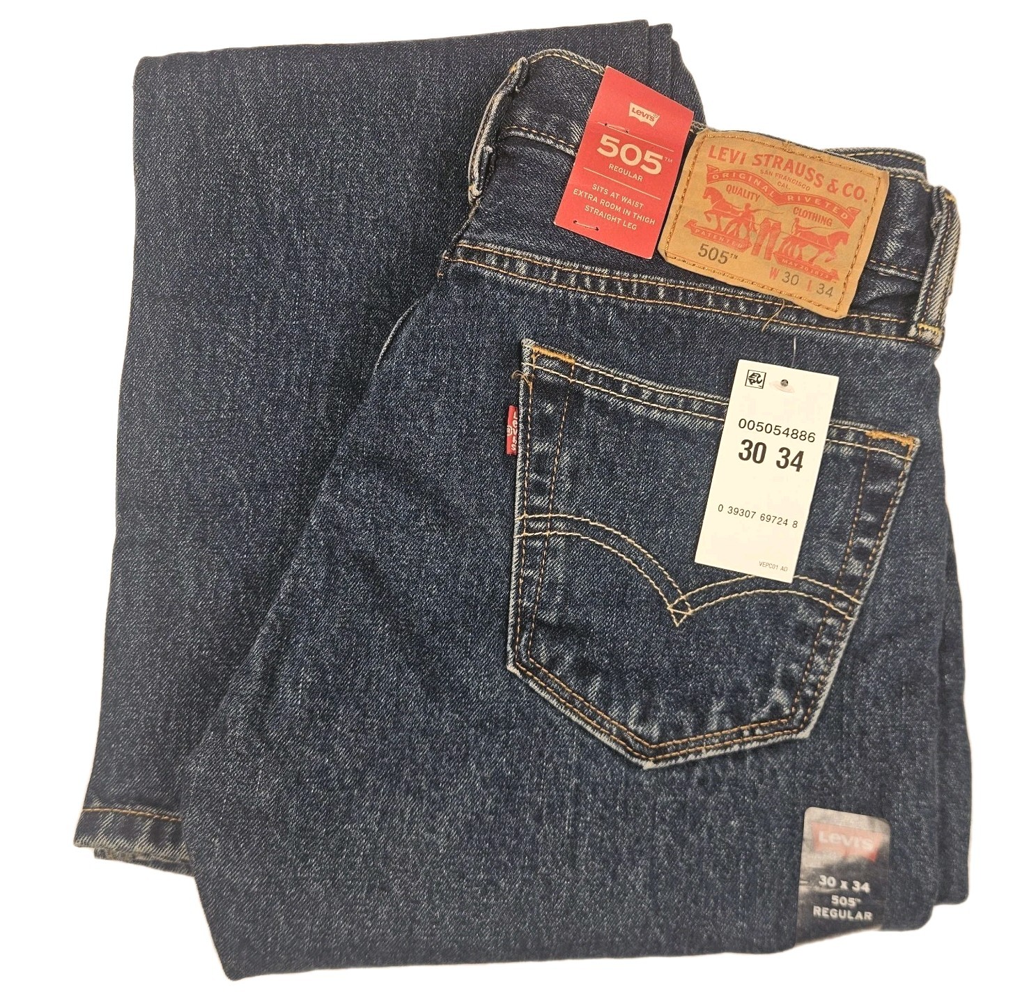 Levi’s 505 Regular Fit Jeans Men 30×34 Dark Stonewash NWT Straight Leg Pants