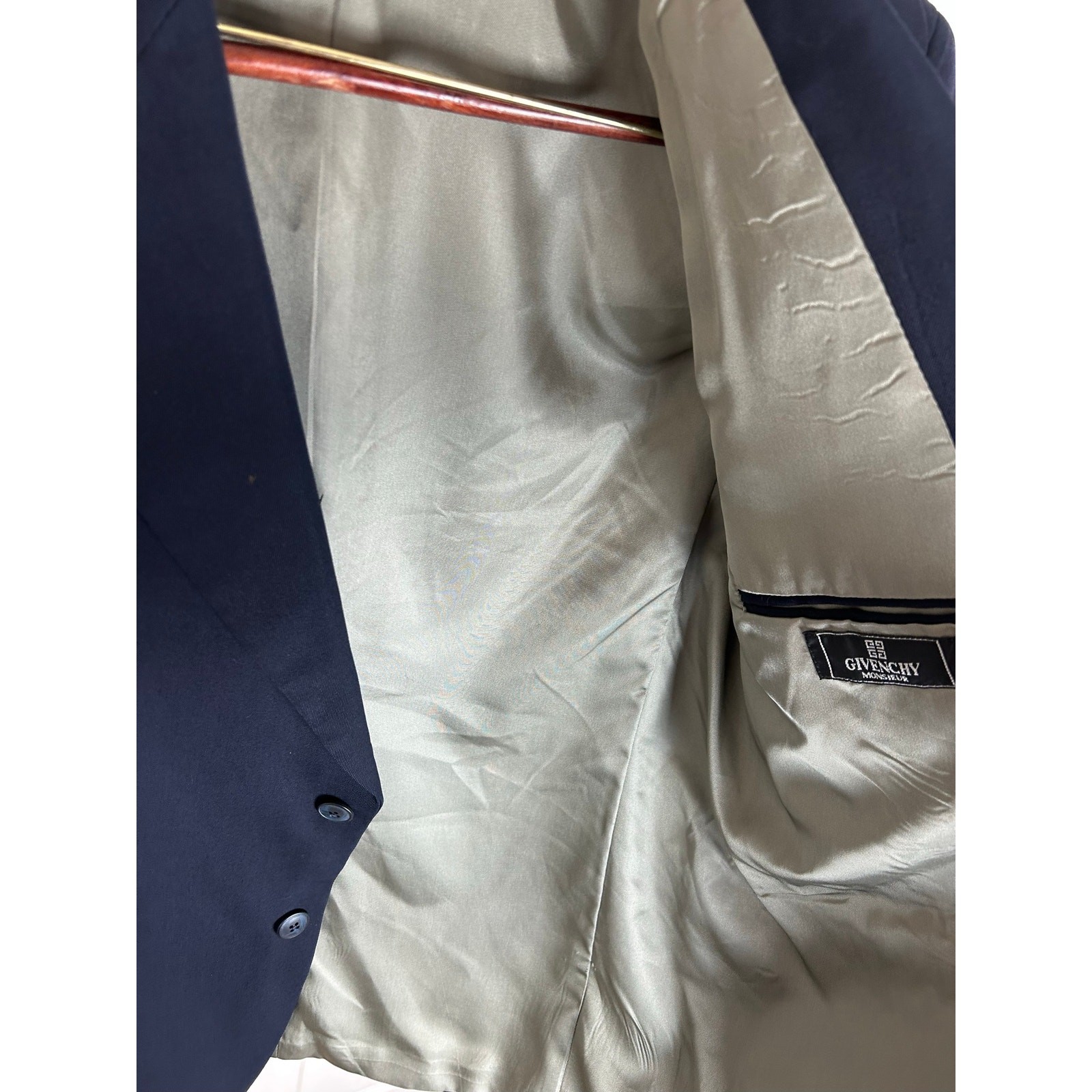 Givenchy Monsieur Wool Blazer — Solid Navy, 4G Logo 40R US