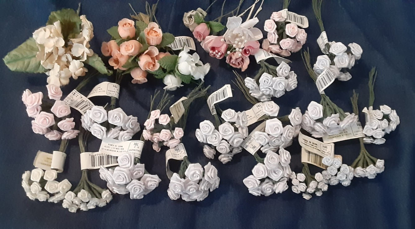 vintage floral flowers millinery craft lot roses, assortment of colors, sizes