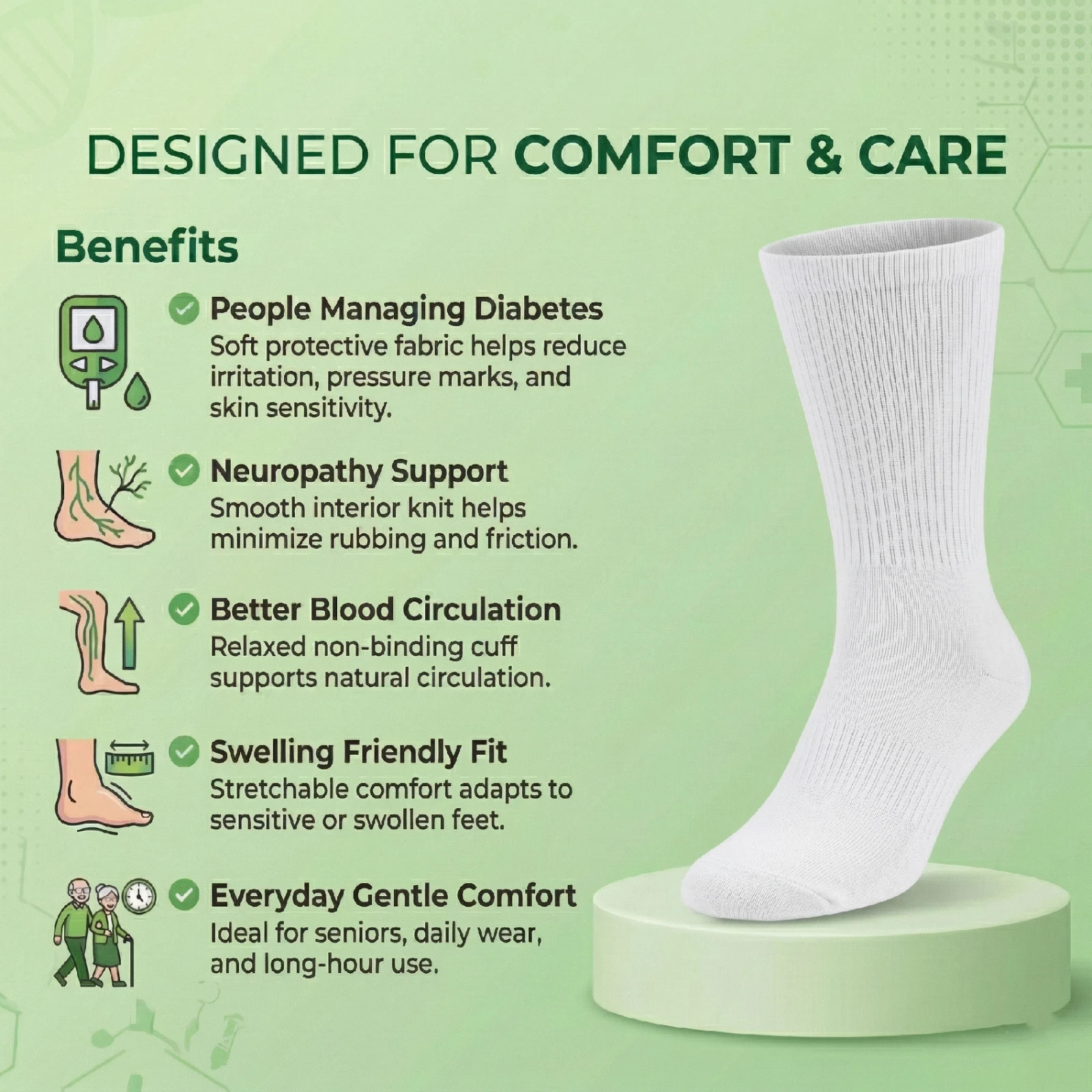 Mens Womens Physician Approved Heath Diabetic Crew Circulatory Socks Black 9-15