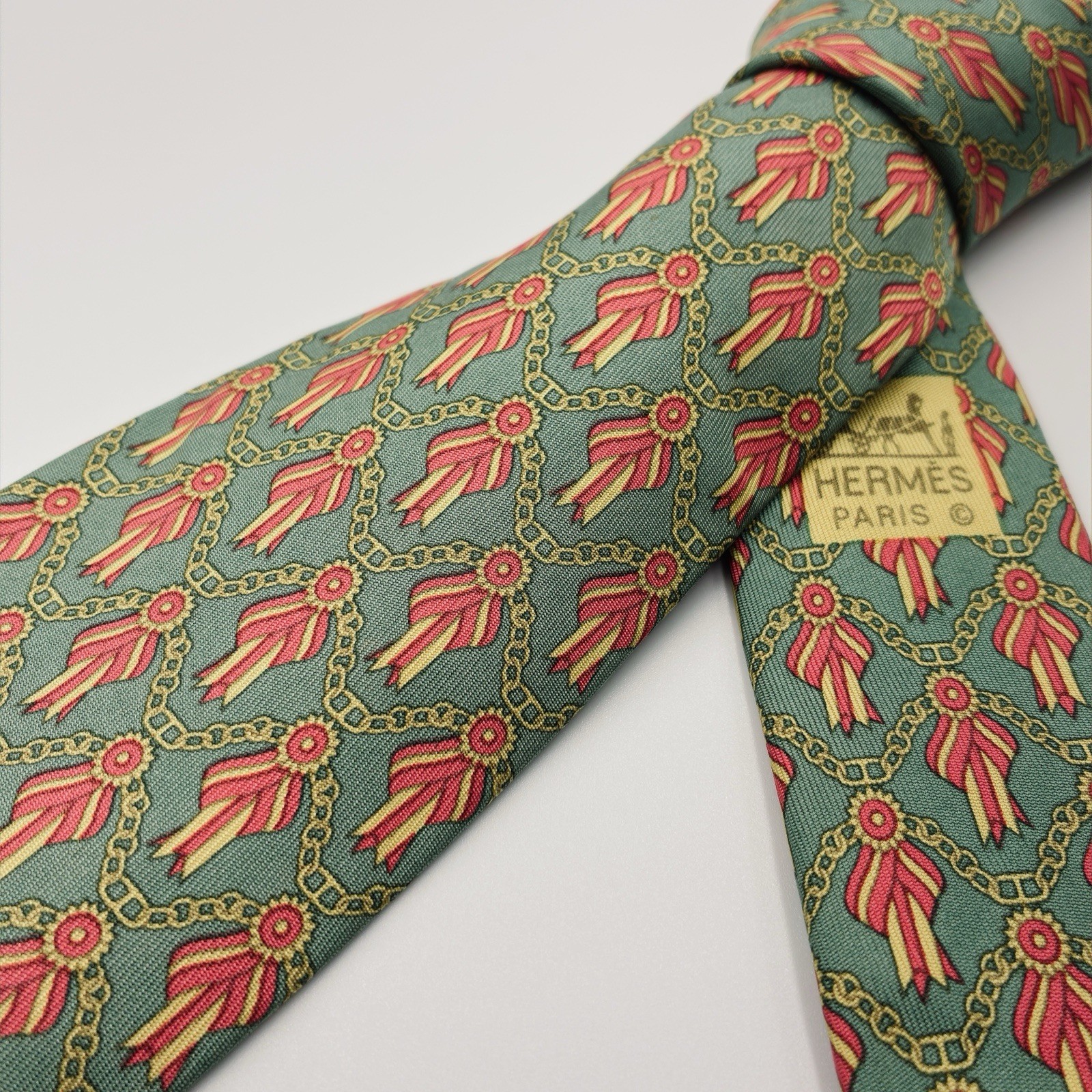 Vintage Hermès Tie Ribbon Chain 716 FA 100% Silk W: 3.5 in