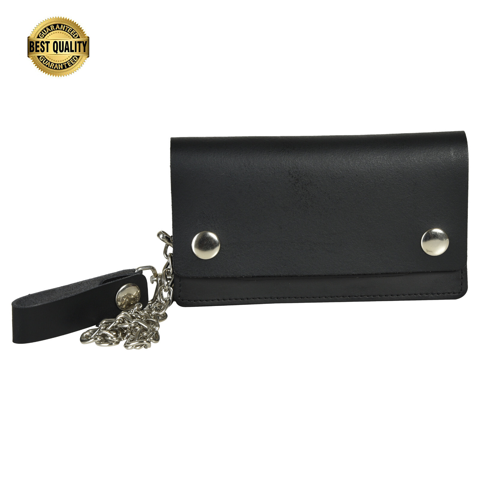 Black Genuine Leather Motorcycle Trucker Biker Chain Wallet With Inside Zipper