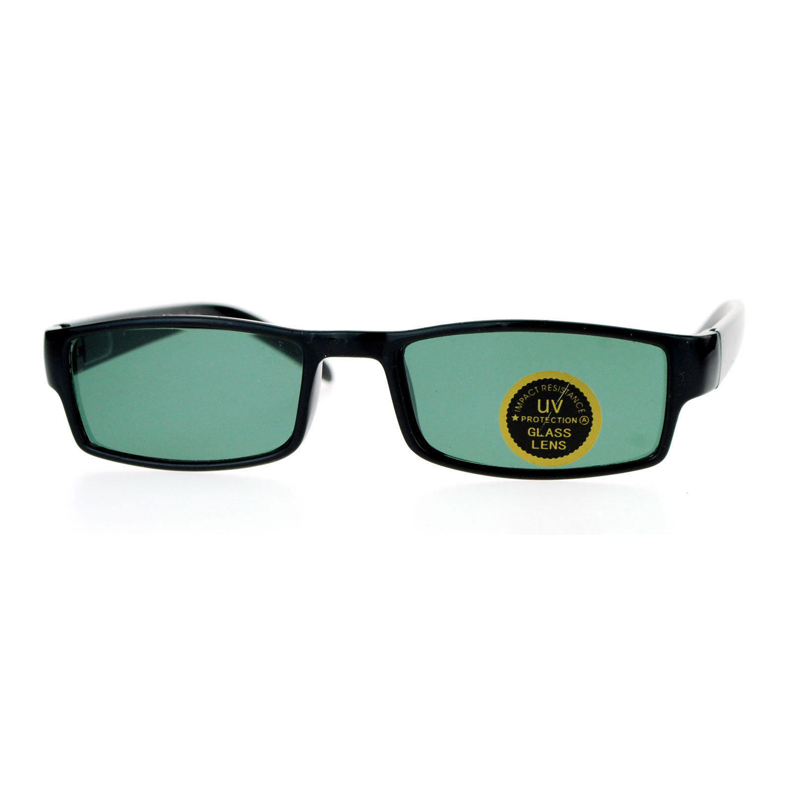 Mens Glass Lens Narrow Rectangular Plastic Spring Hinge Sunglasses